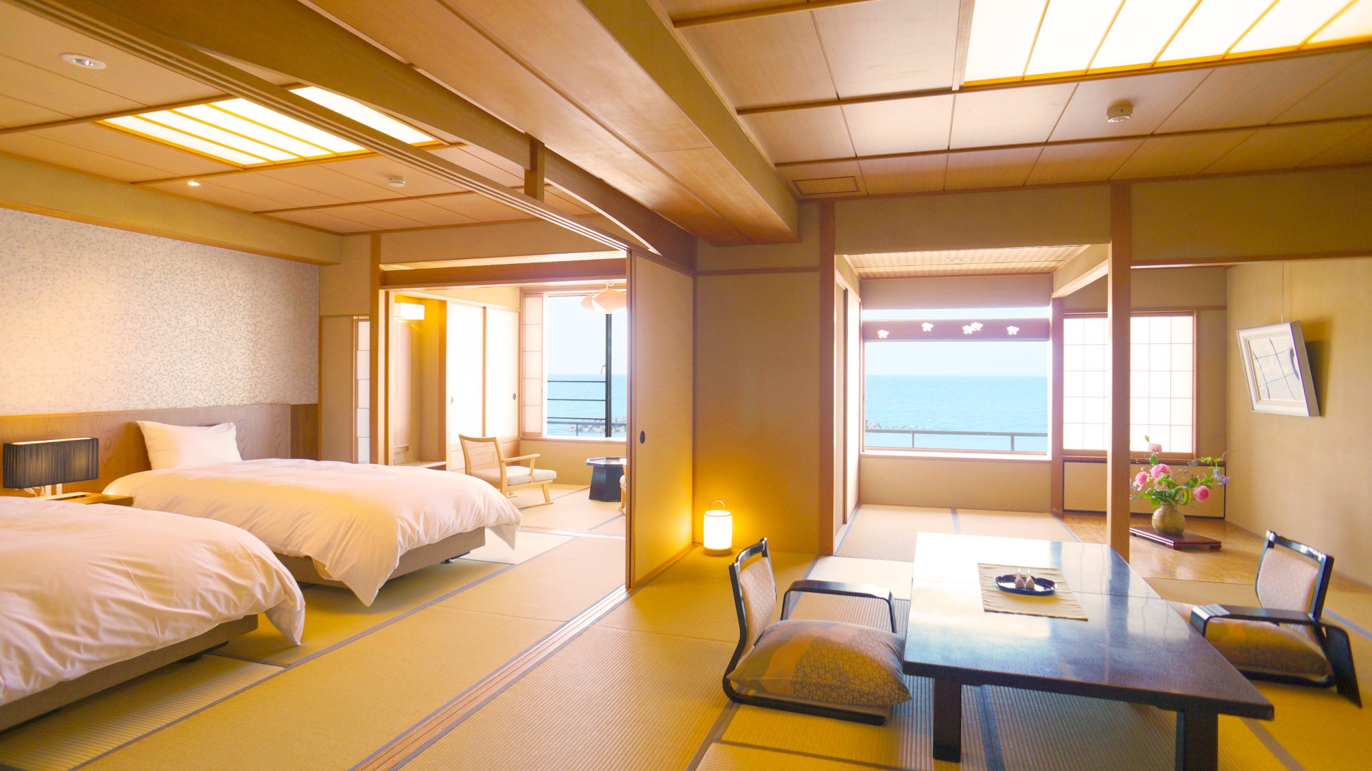 Japanese-style room 12.5 tatami mats + twin + cypress bath