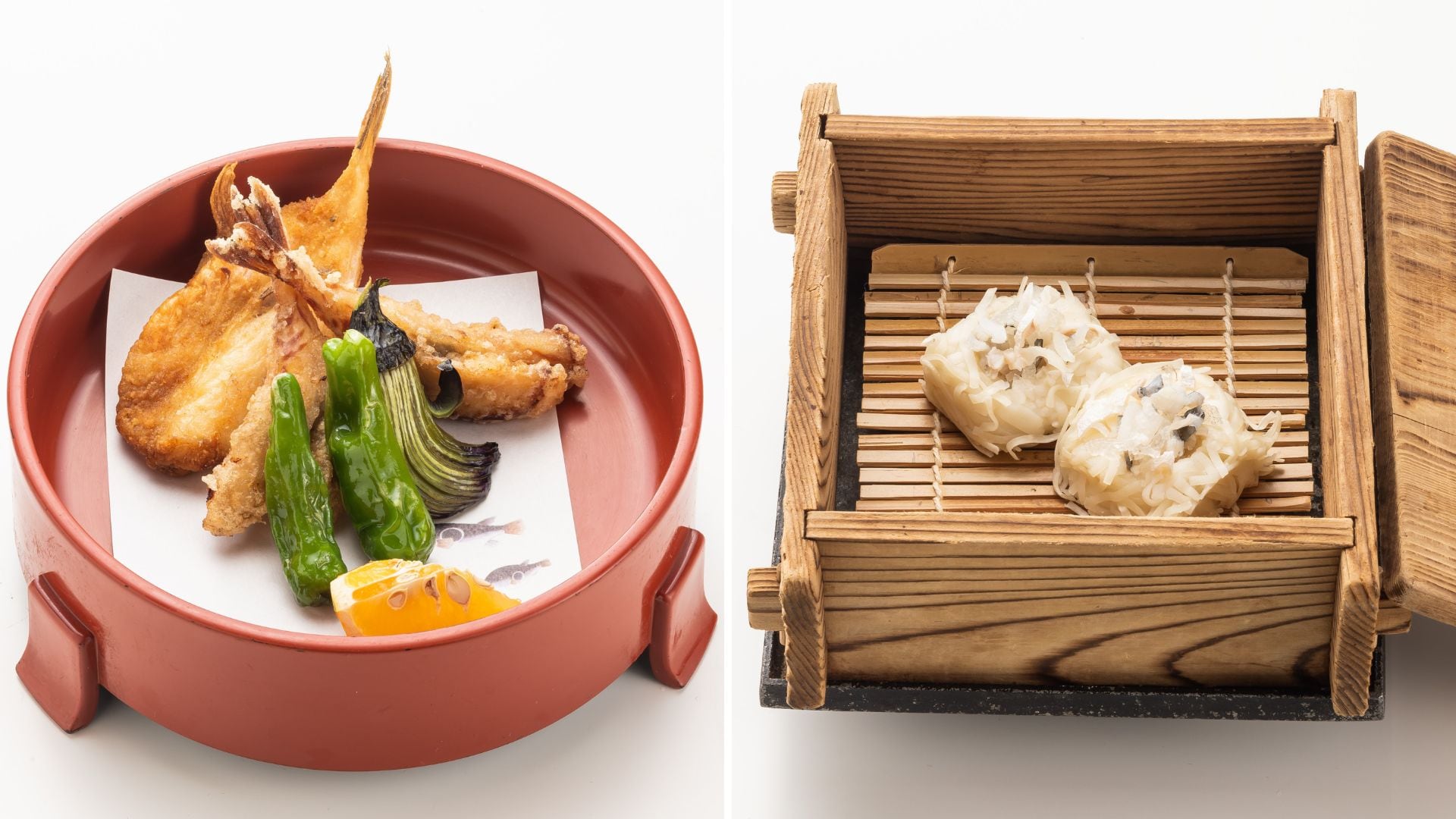 《สิ่งที่ยืน》 Fugu shumai & 《ปลาทอด》 ไก่ทอด Fugu