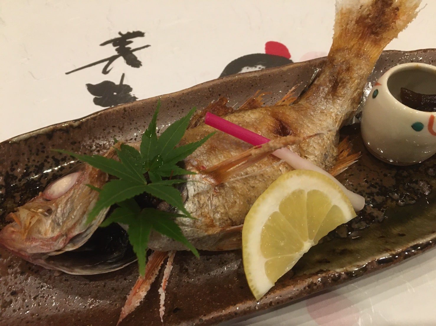 Salt-grilled rosy seabass