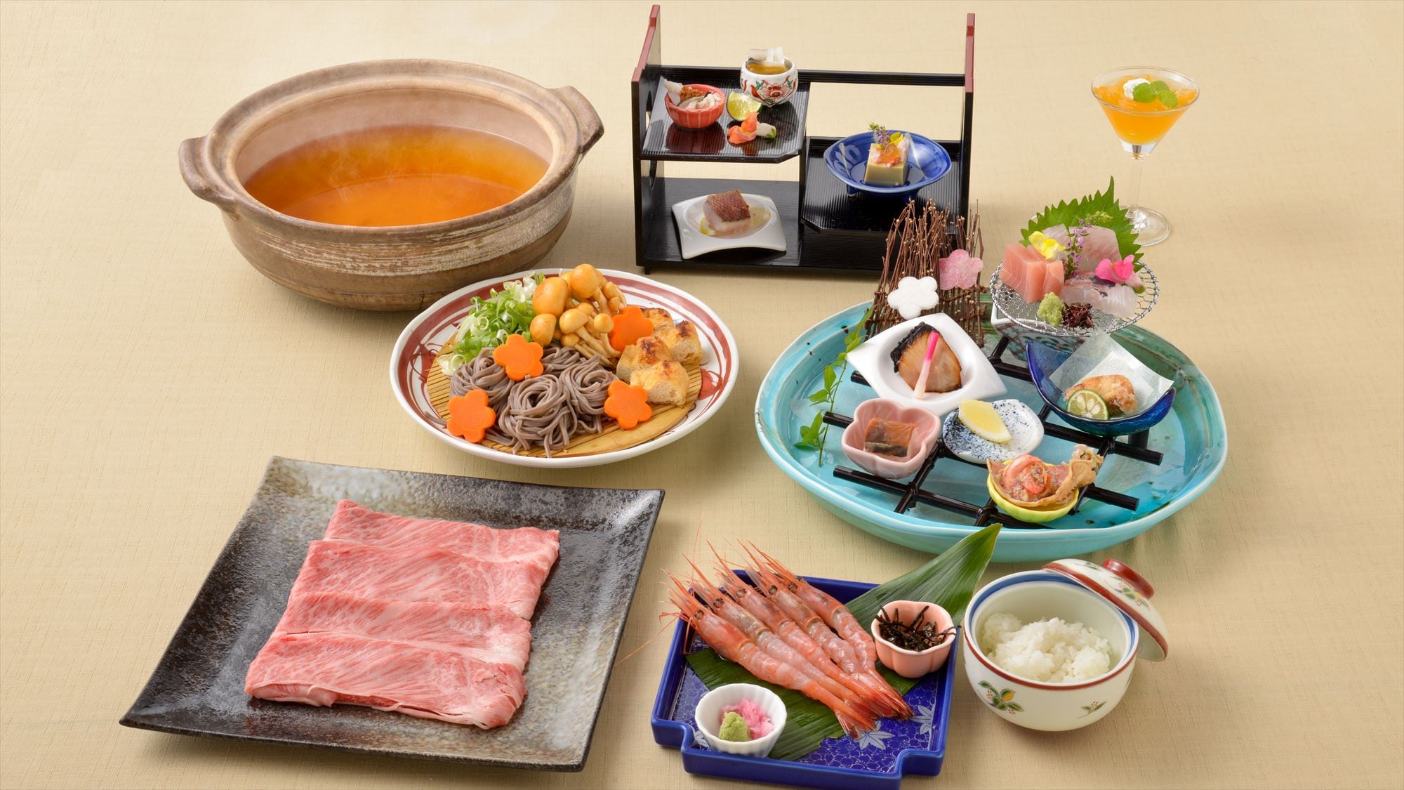 (November to March) Omi Okura Wagyu beef and Echizen soba sukiyaki included! "Wakasa seasonal vegetable large plate standard meal"