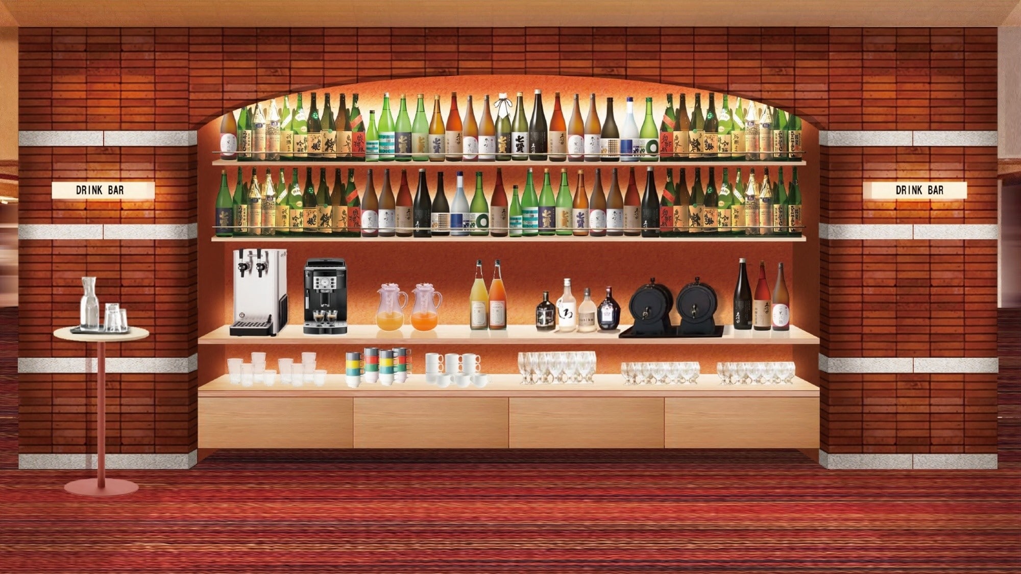[Welcome Area] You can enjoy Iwate Prefecture's sake, local wine, and free drinks. *Image