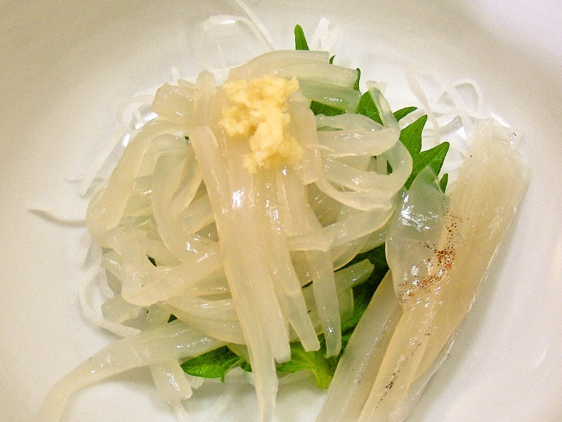 Squid sashimi in the morning at breakfast