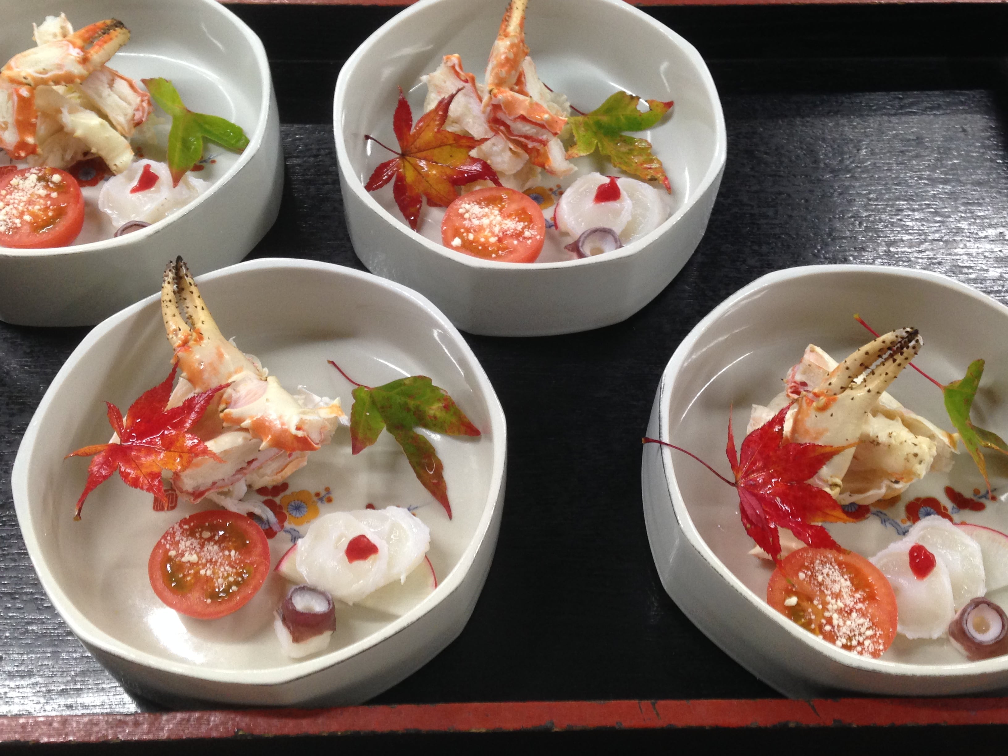 King crab and live octopus with plum paste