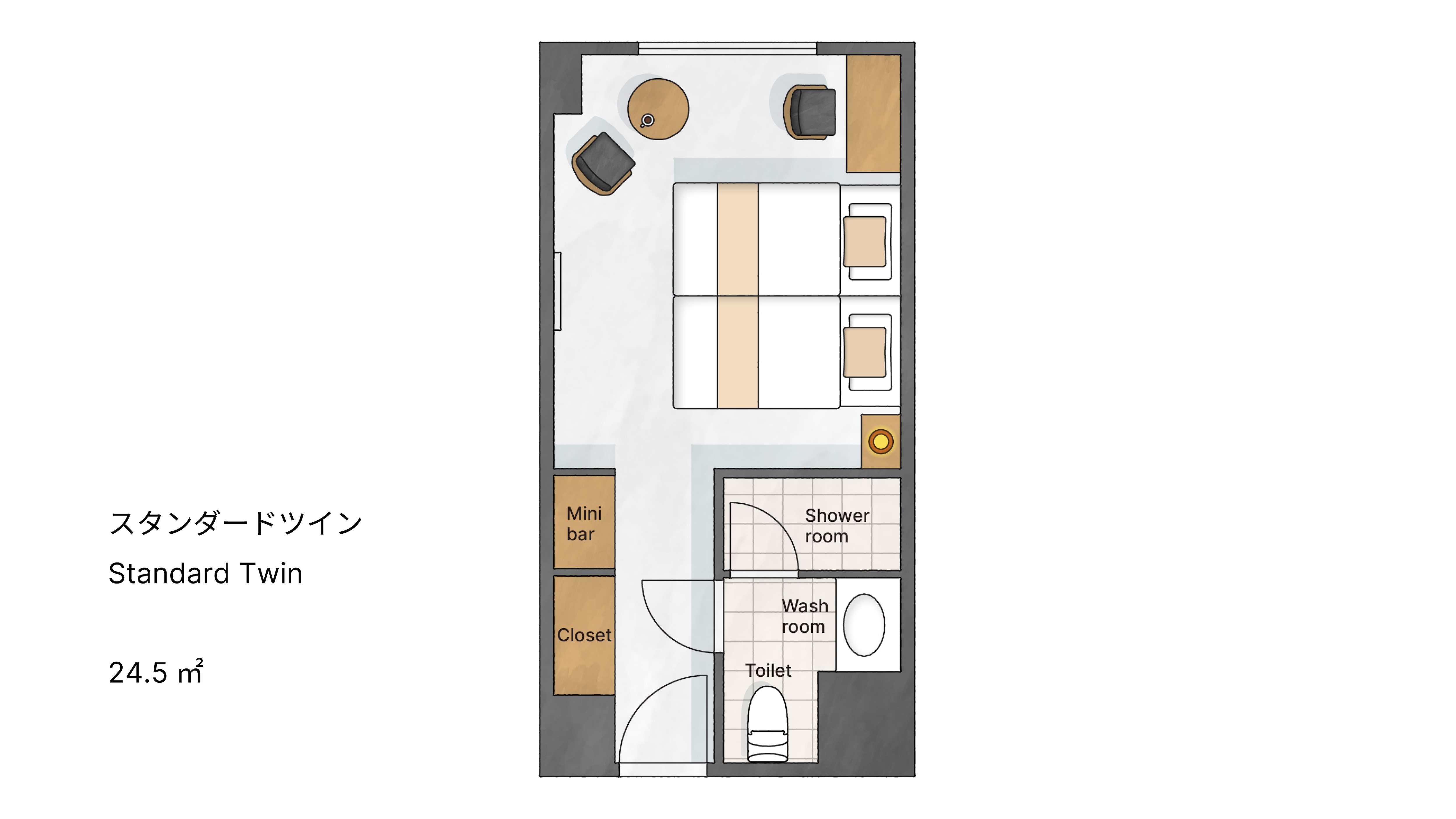 Example of a Standard Twin Room Layout