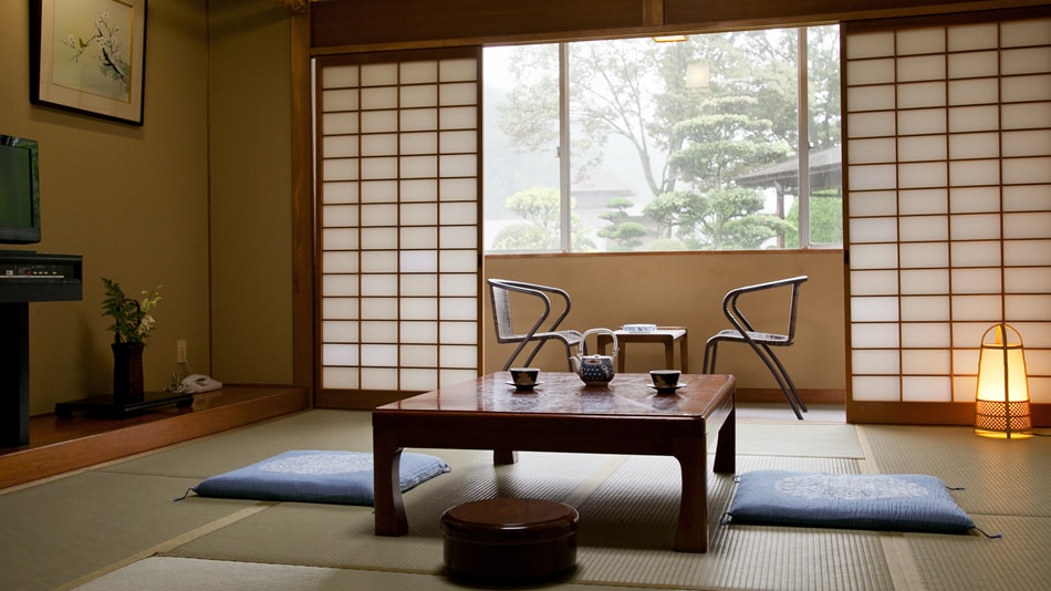 Standard 10 tatami Japanese-style room - some rooms have a view of the Japanese garden from the window