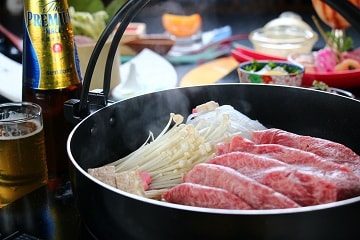 Beef hotpot with domestic Wagyu beef and Kujo leeks