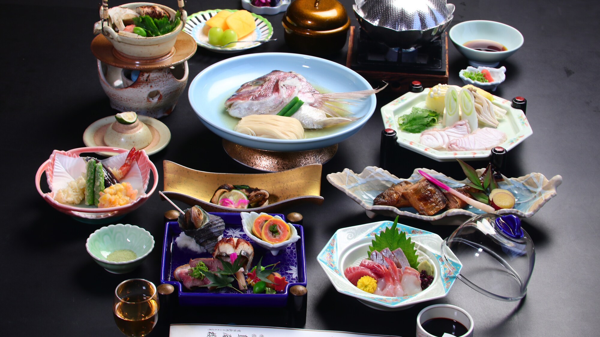 A colorful banquet with a focus on local Lake Biwa cuisine