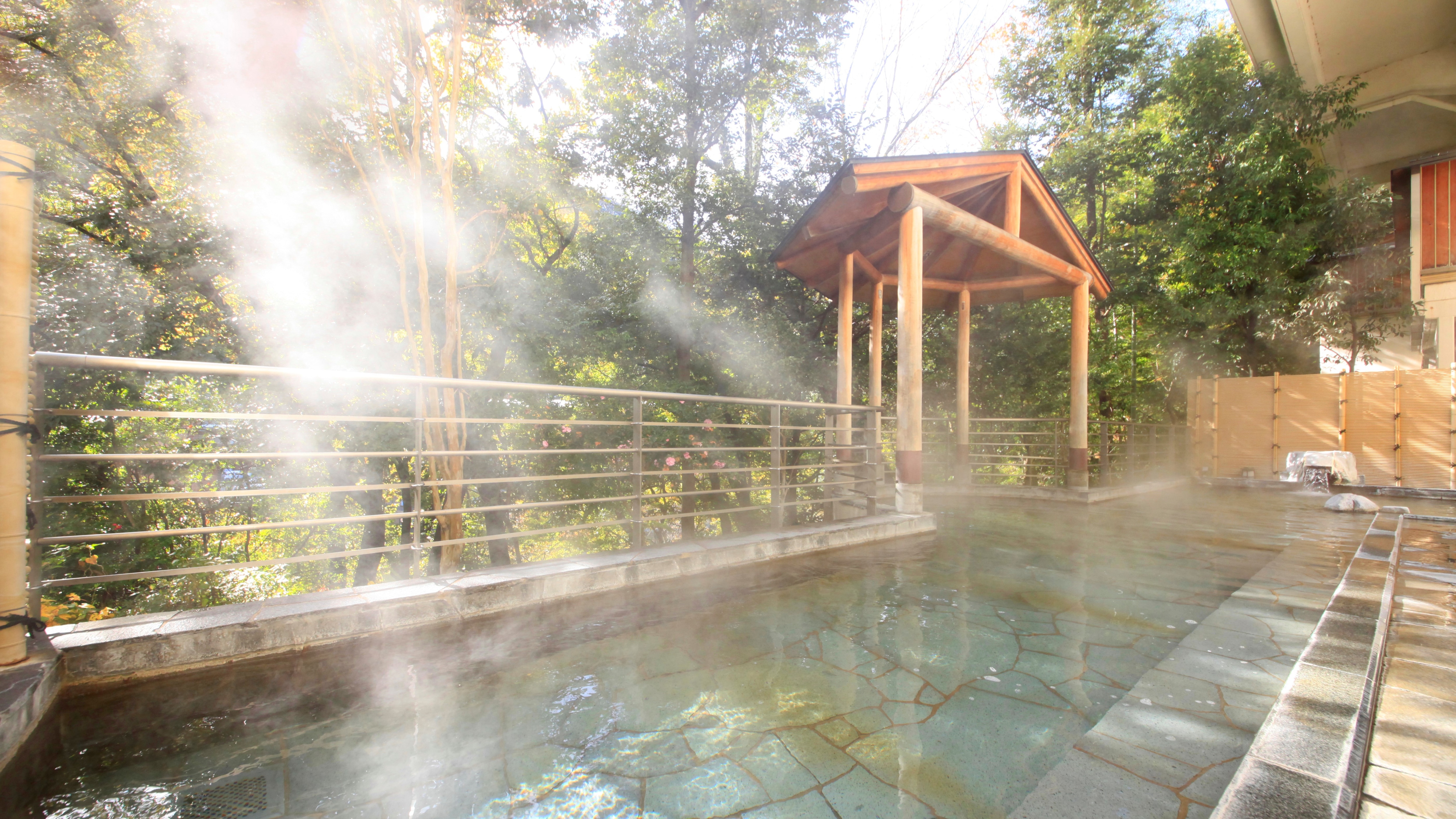 Large communal bath _ Ichinoyu _ Open-air bath _ Yukemuri