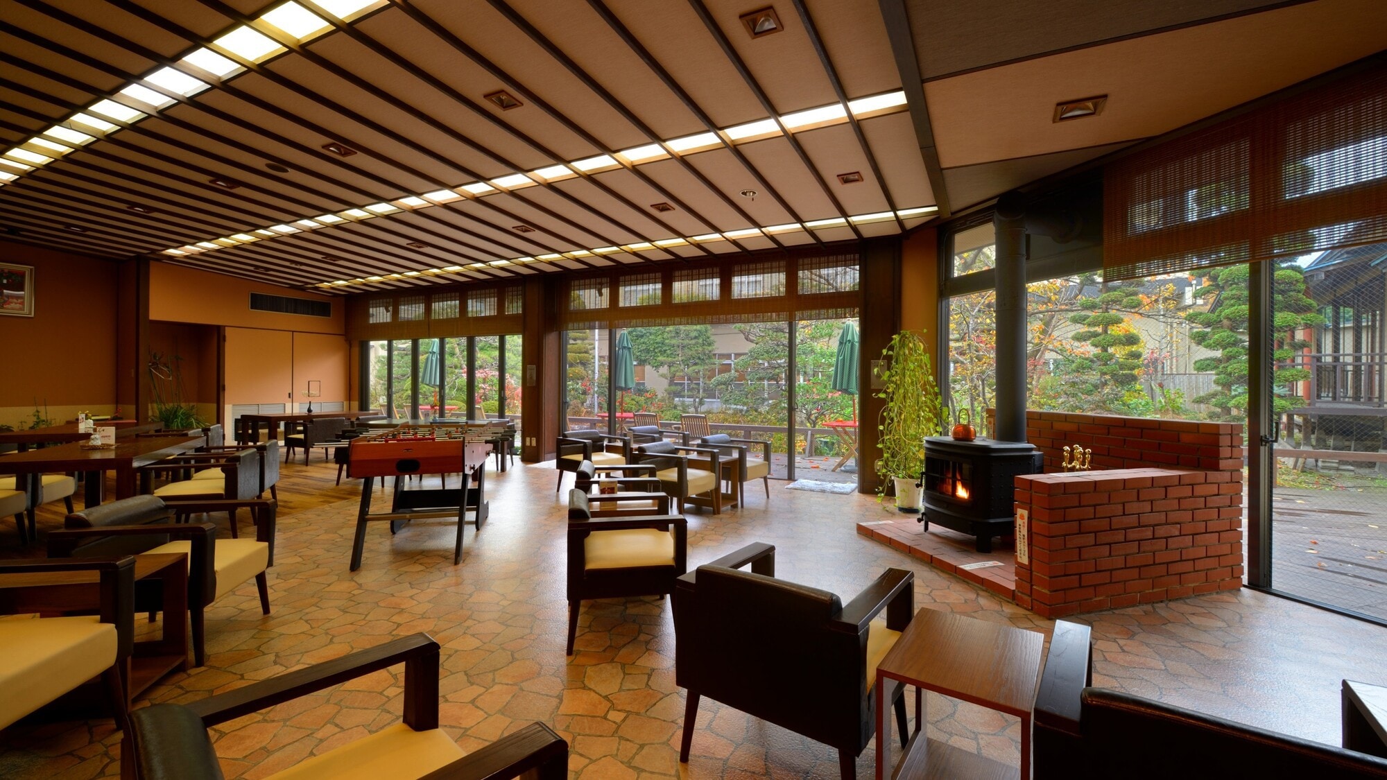 Surrounded by the warmth of the fire in the lobby overlooking the garden