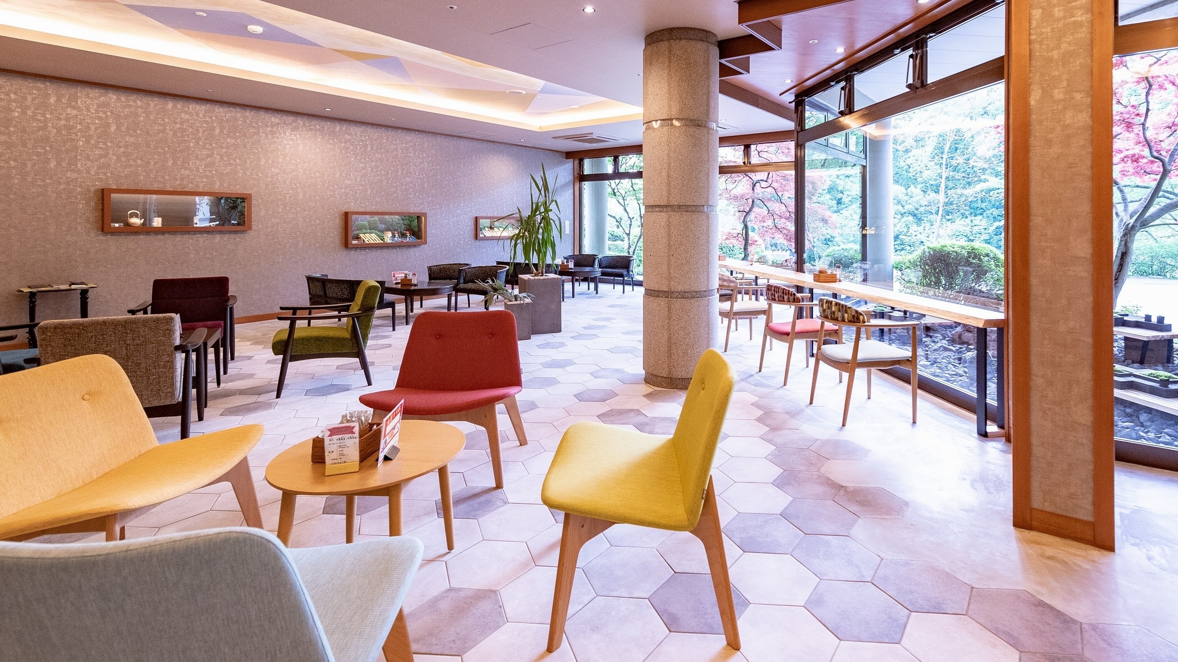Colorful chairs welcome you in the newly renovated lobby.