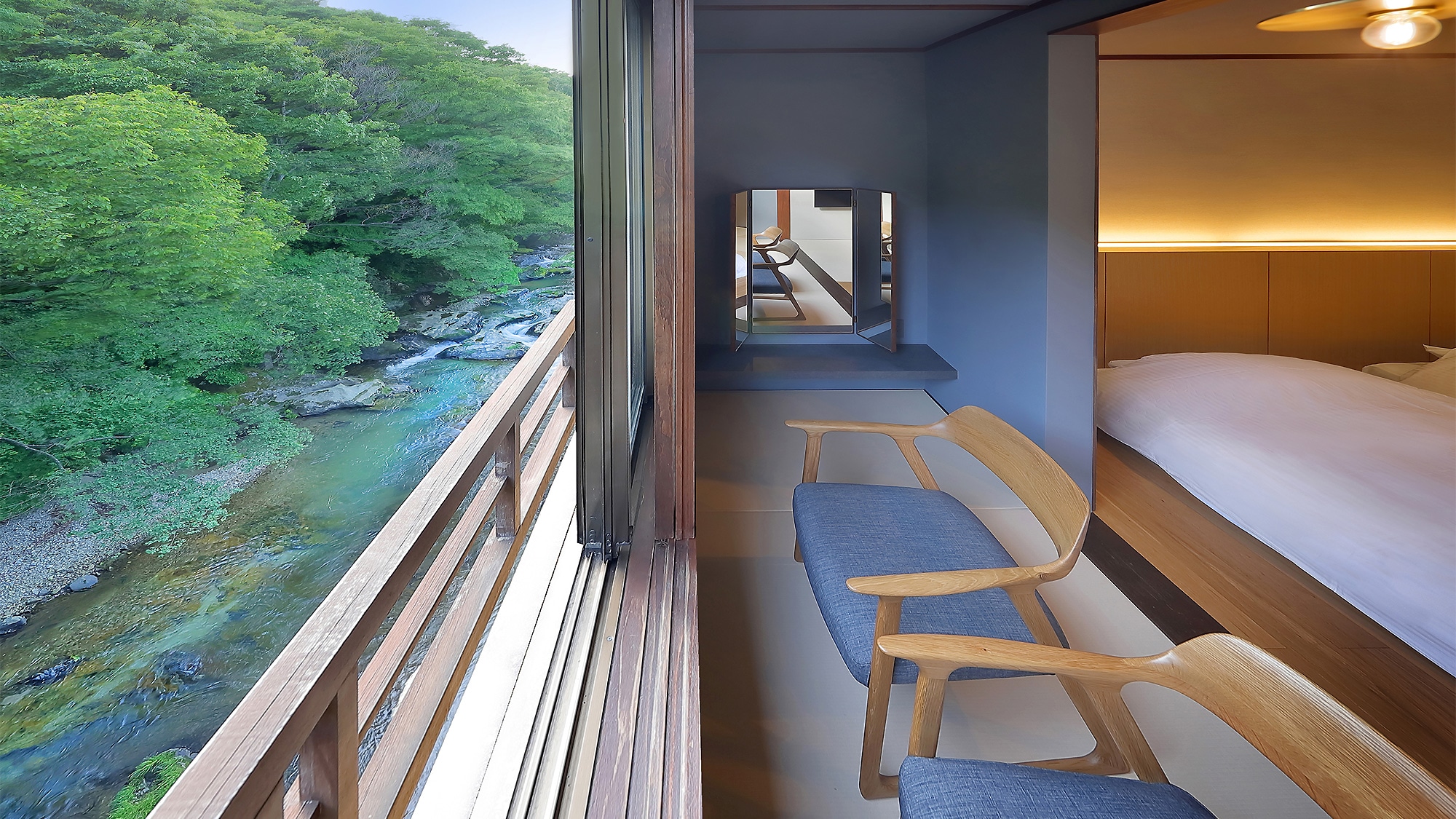 Kamar bergaya Jepang-Barat dengan pemandian terbuka "Semi-Suite Bandai"