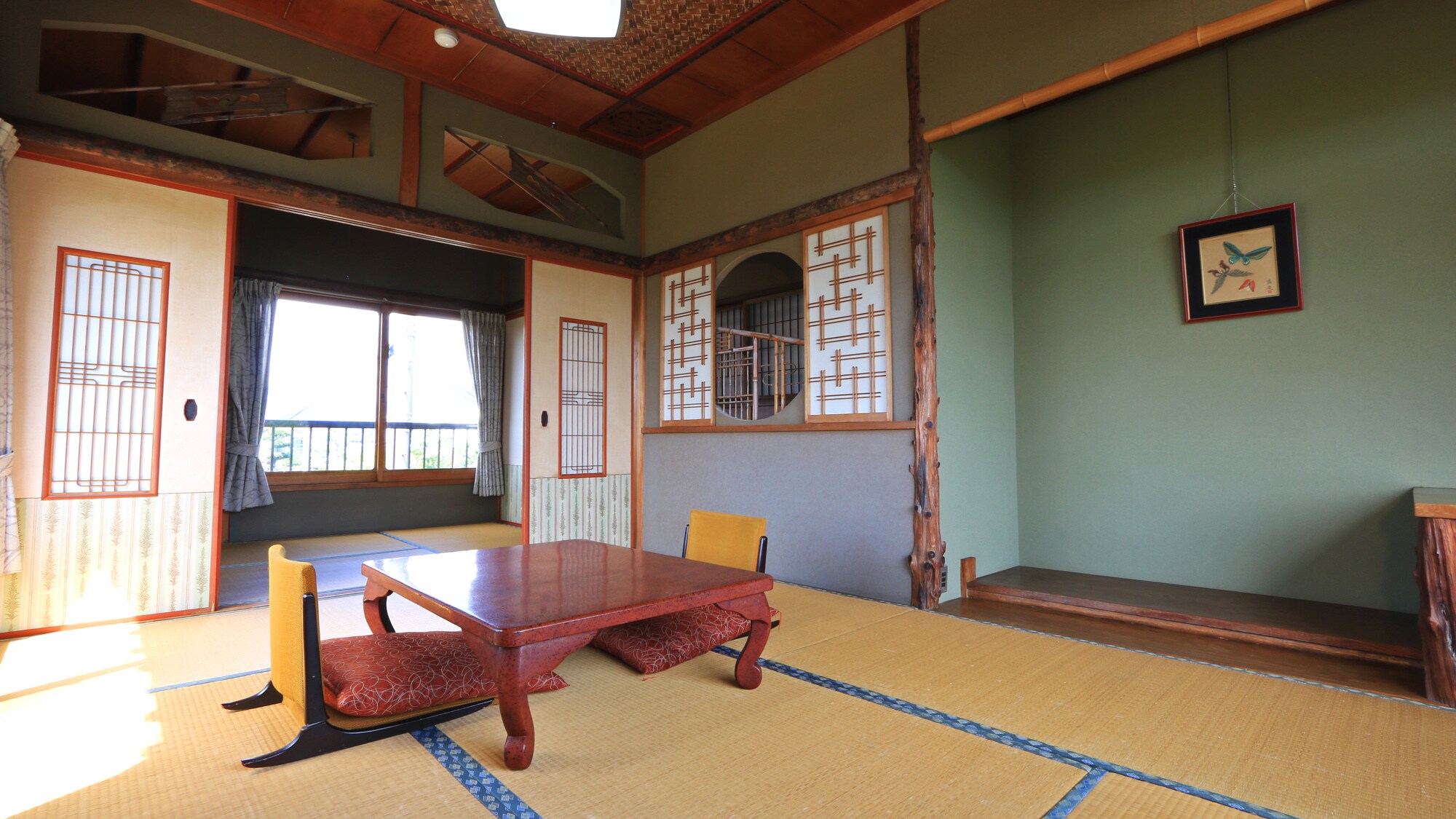 A tasteful, open-plan guest room with two adjoining rooms