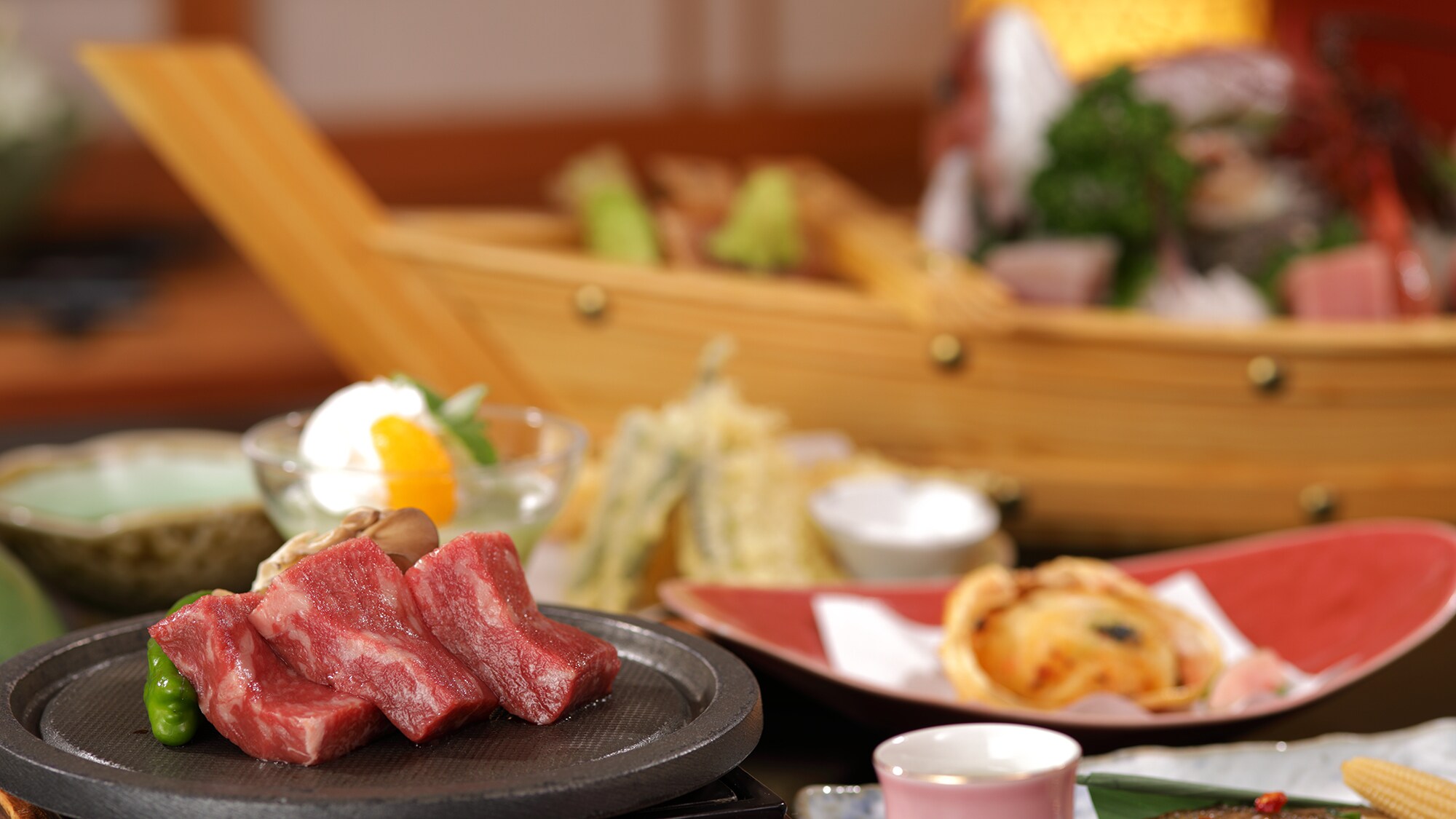 Enjoy a table full of seafood dishes