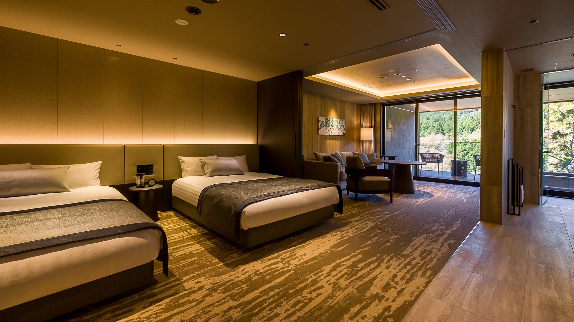 [Non-smoking] Deluxe Twin Room 59 square meters. All rooms have river views and an open-air hot spring bath. Drinks in the minibar in the room are free!