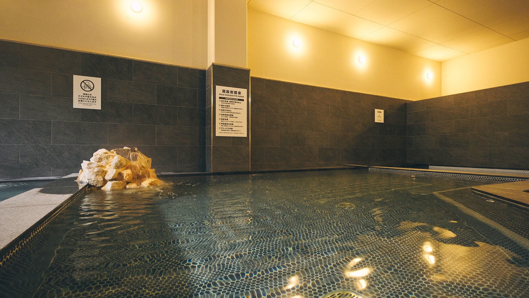 [Area Spa - Ruri-yu -] [Mata air panas radiasi lemah] Bersantailah dari inti di mata air panas alami ini yang menghilangkan rasa lelah dan bahu kaku.