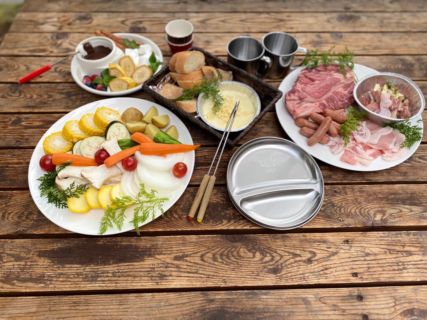 바베큐 내용 치즈 & 고기 야채