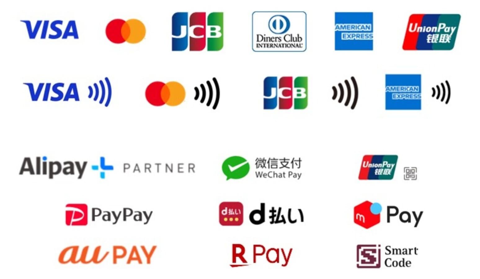 List of payment methods (cash not accepted)