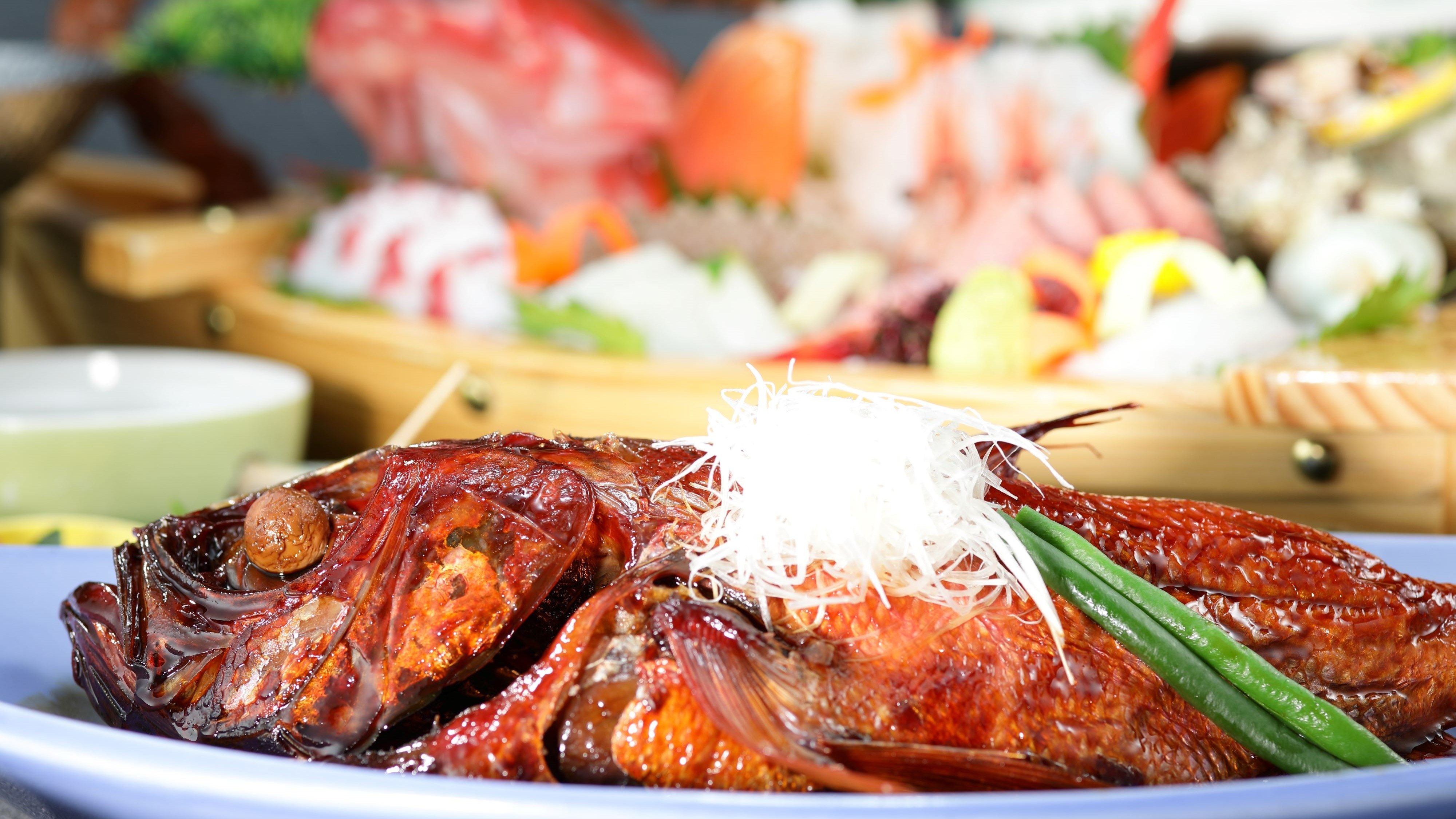 Dinner example: Boiled whole golden-eyed snapper in a homemade sauce until fluffy. This is one of our signature dishes.