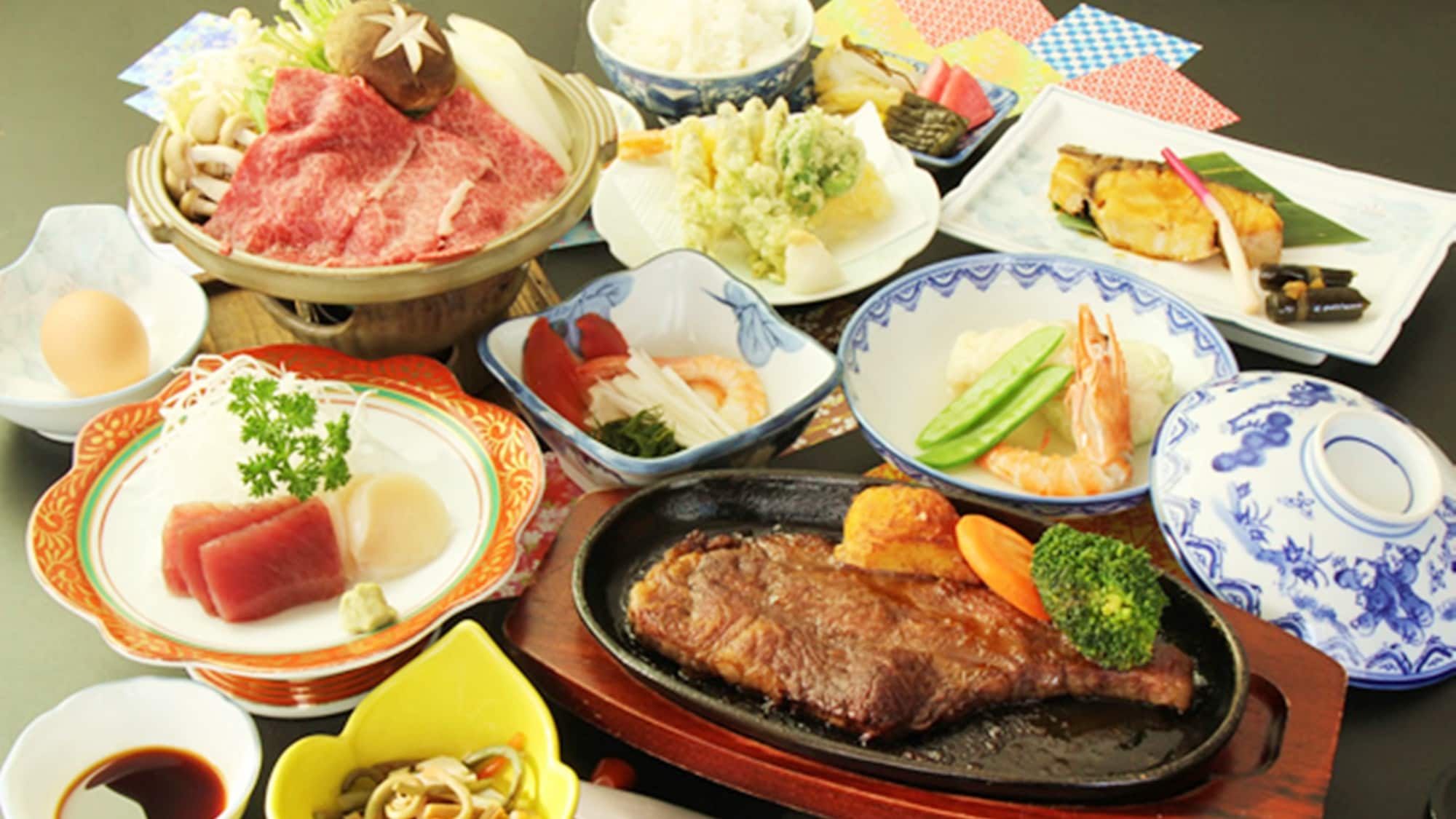 *[Shizukuishi Beef Steak Plan Meal Example] A hearty meal! Our proud dish is centered around Shizukuishi Beef Steak.