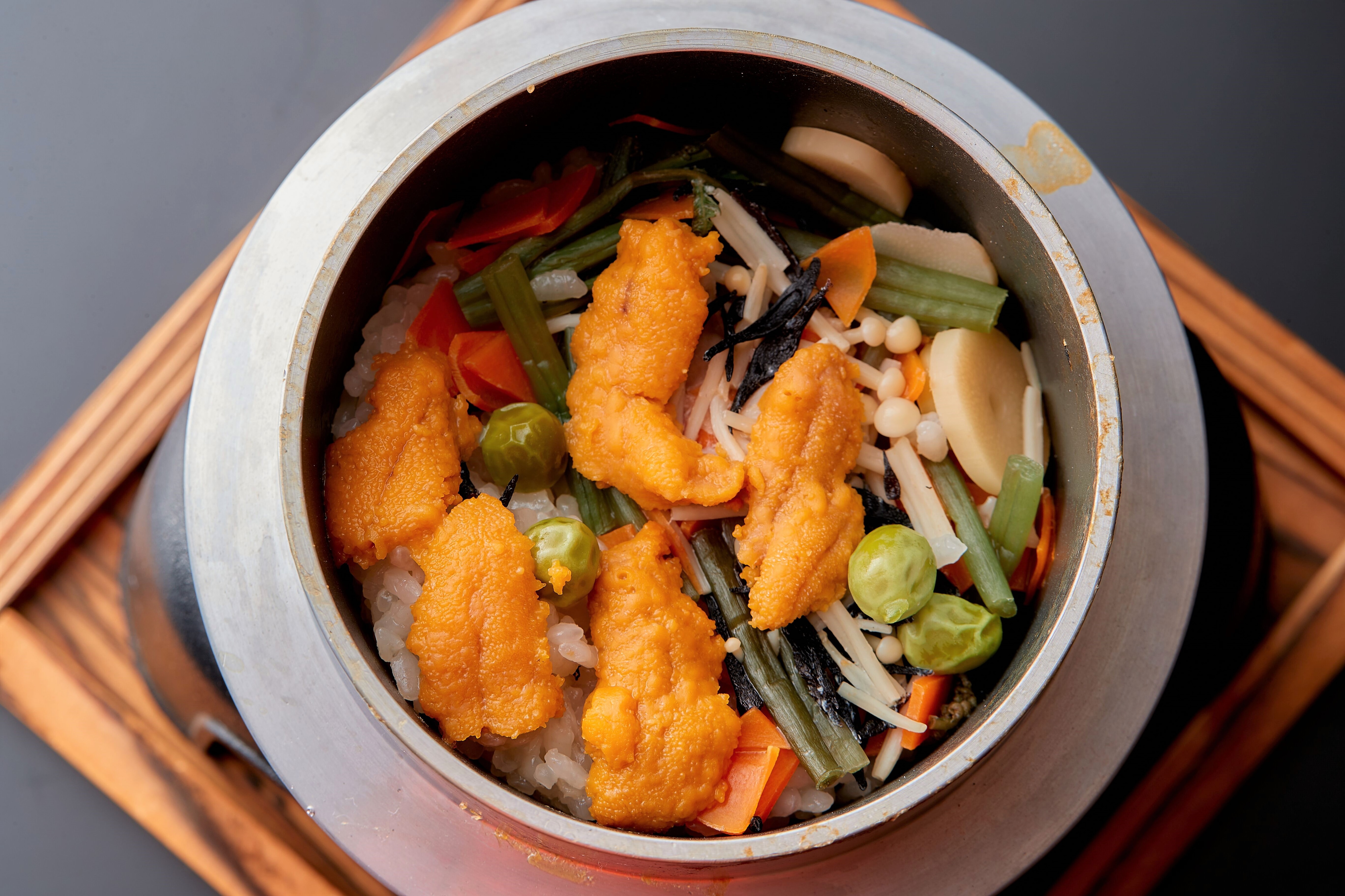 Rice cooked in a pot