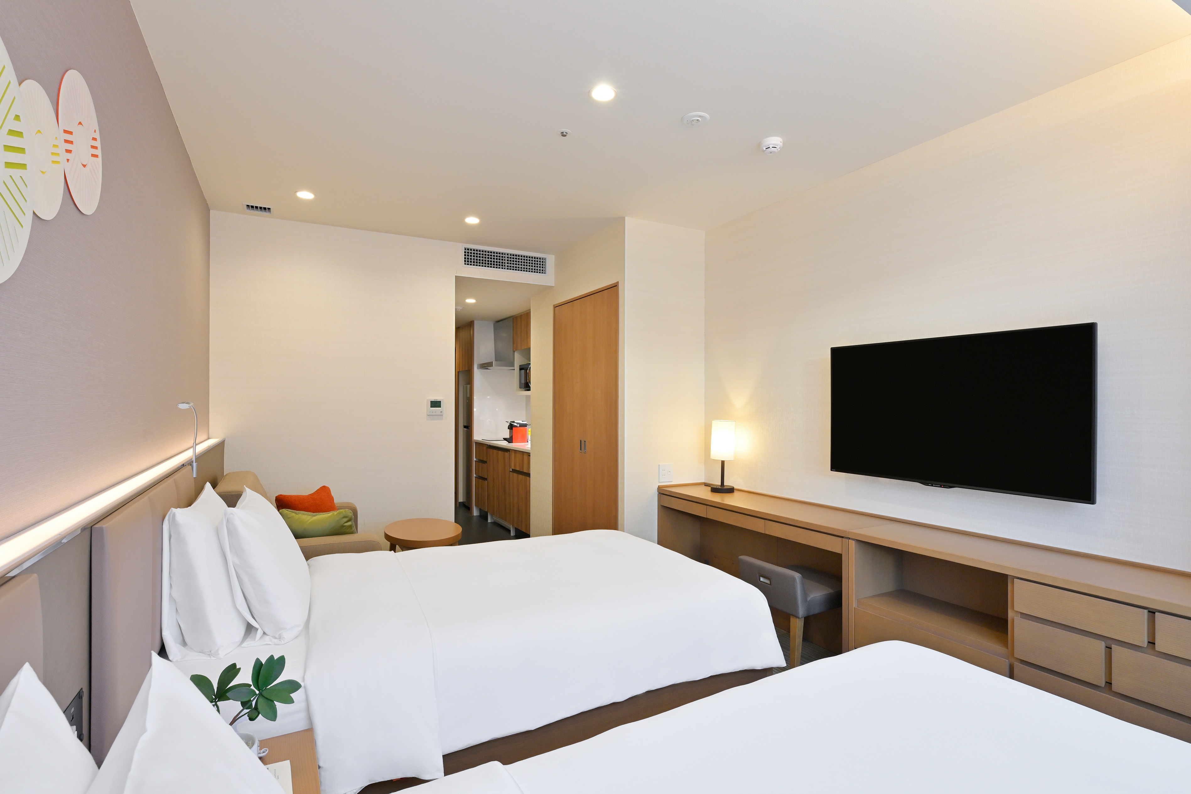 30㎡ Studio suite 2 giường đơn, bếp, máy giặt/máy sấy, phòng tắm có khu vực giặt giũ