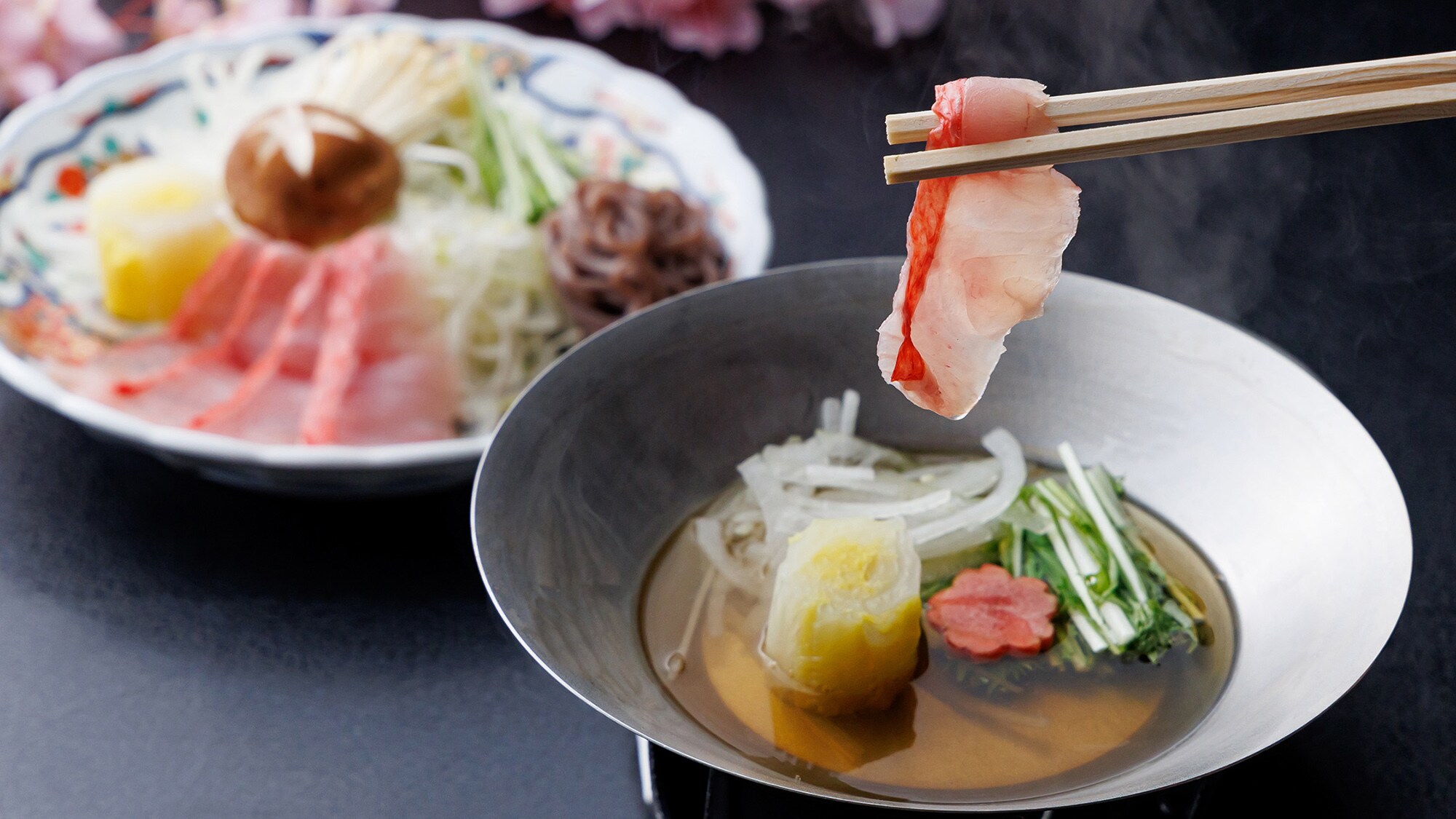 Spring 2025 "Tsuru-Kiri" Kouro: Golden-eyed snapper shabu-shabu and Izu rice terrace black rice udon