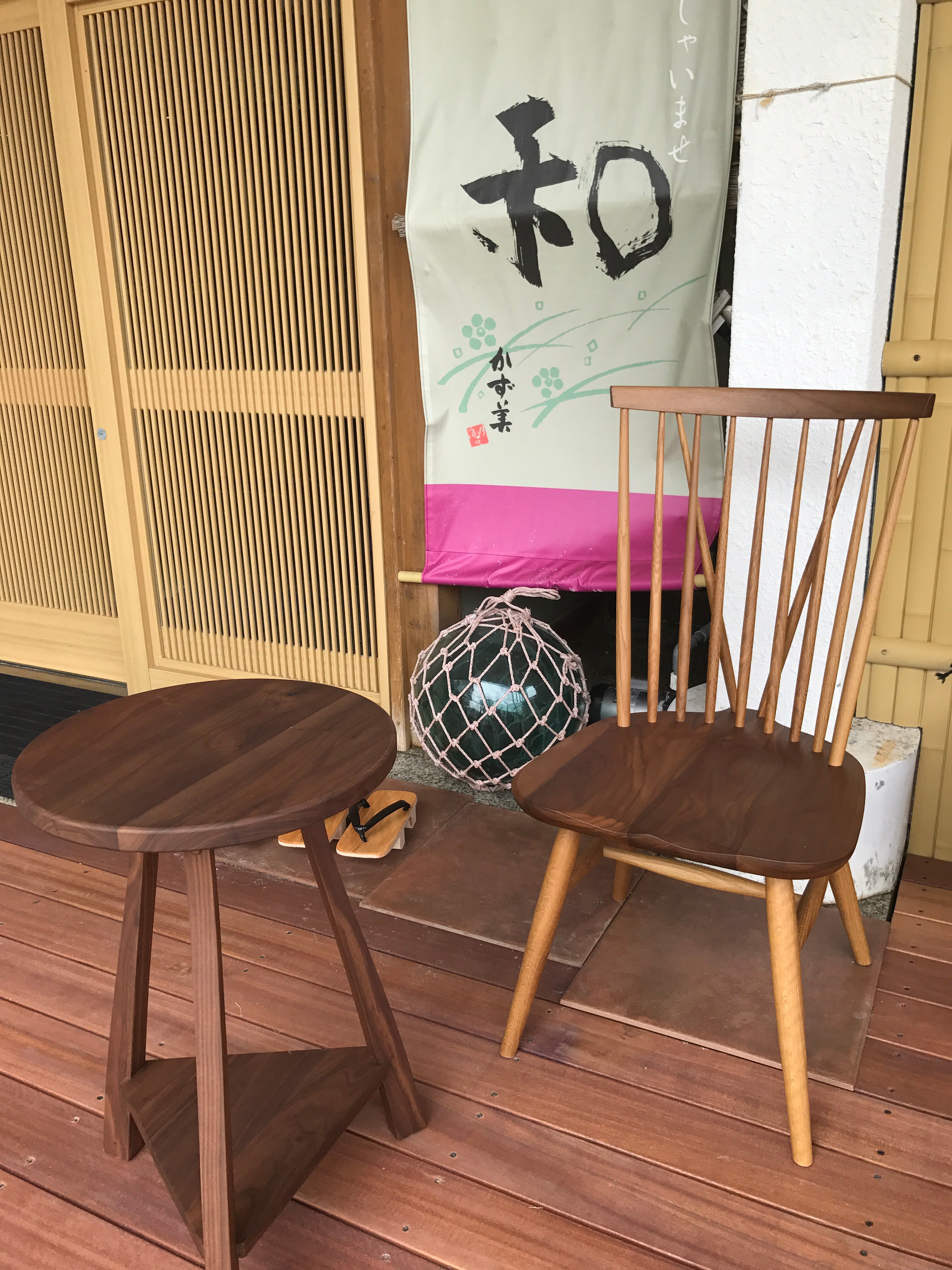 Wooden deck in front of the entrance