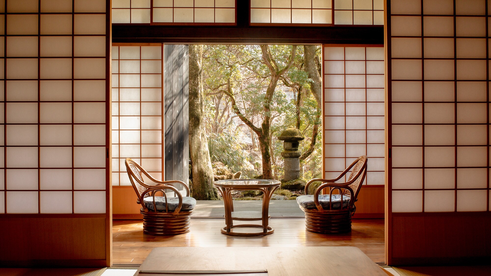 藤壺主房間和寬闊陽台的冬景