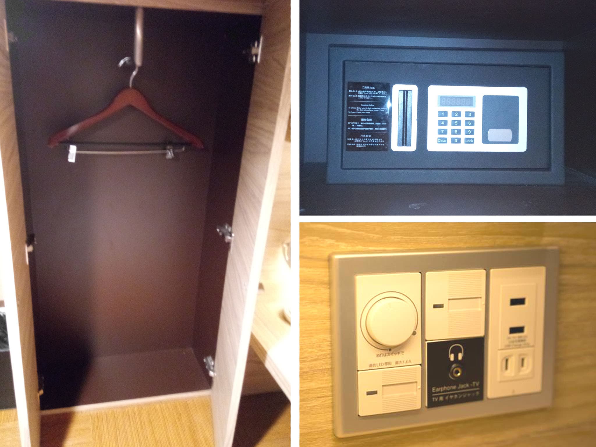 Storage space, safe, and USB charging outlets available