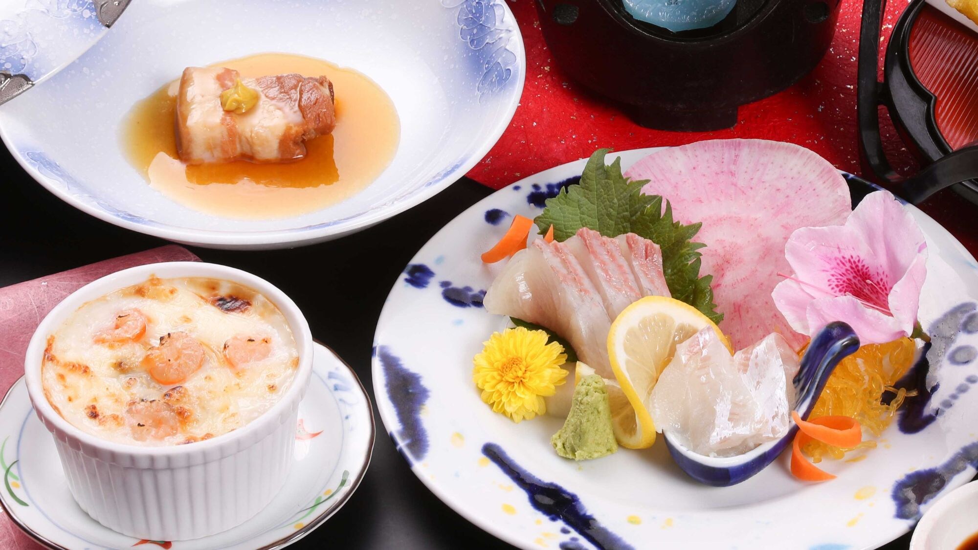 [Standard Kaiseki] Seafood gratin, Nagasaki champon hotpot, Nagasaki specialty braised pork