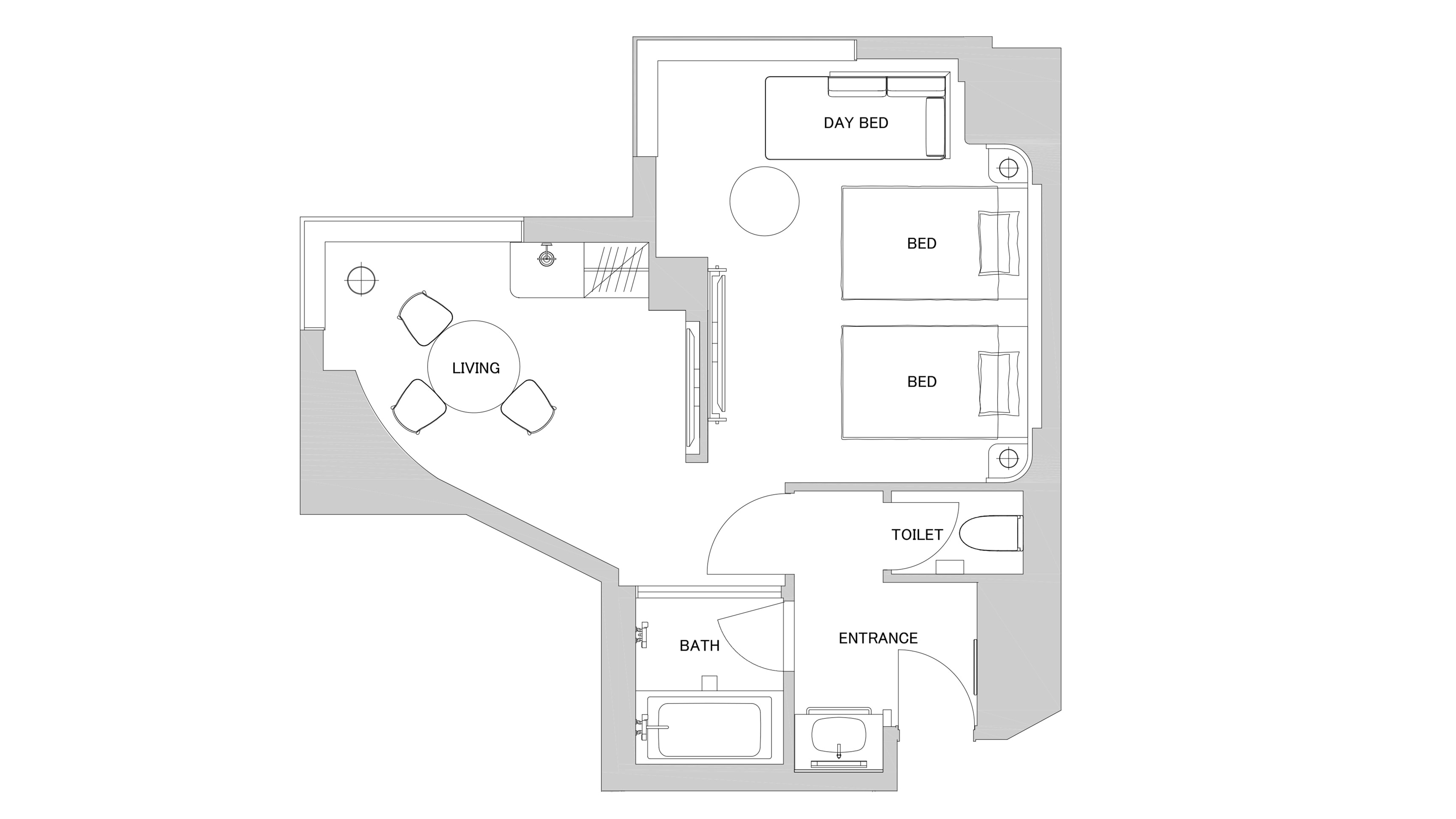 Junior Suite Type-A Floorplan (Image is for illustrative purposes only)