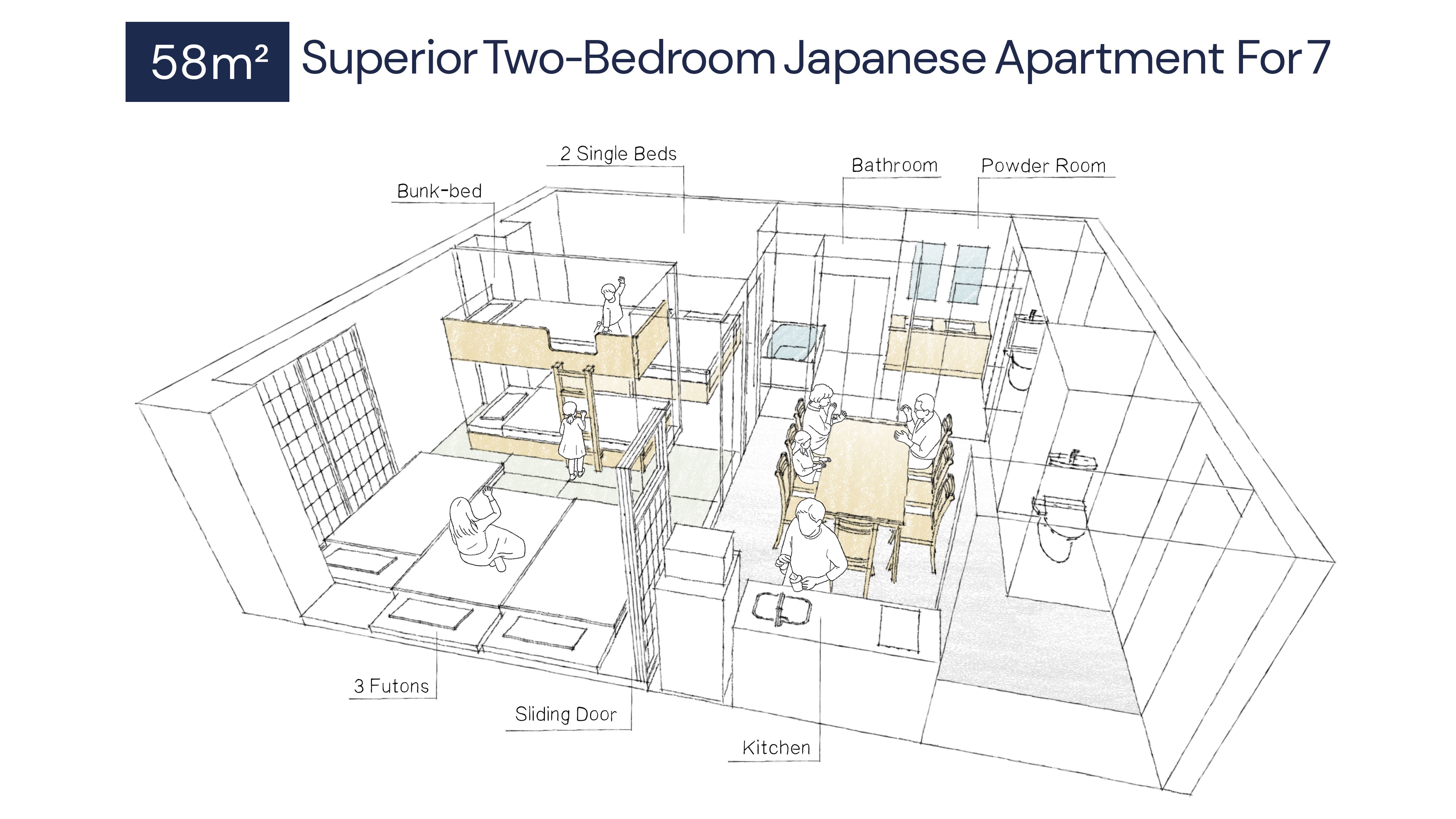 Superior 2 Bedroom Japanese Apartment for 7 People Floorplan