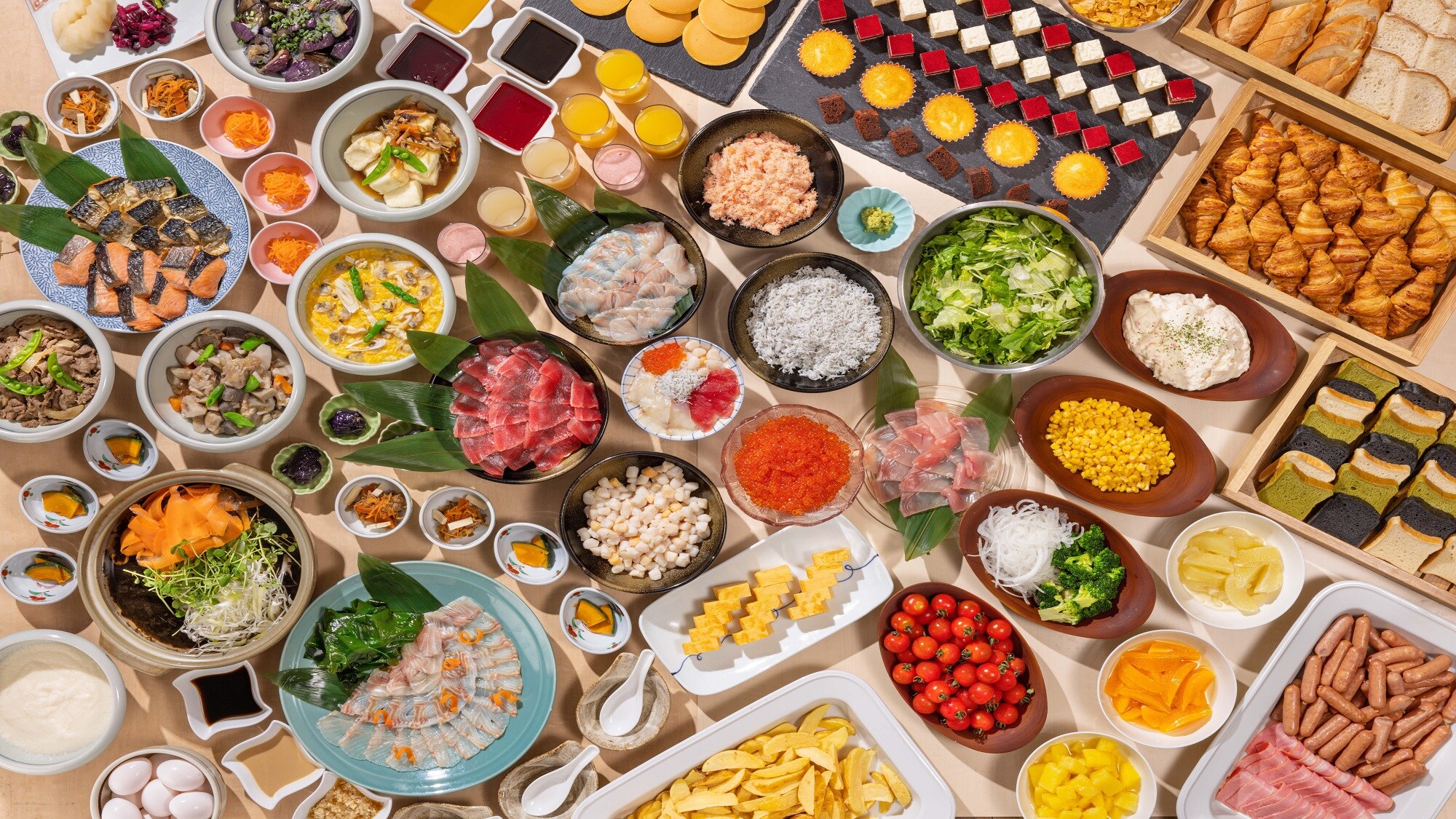 Japanese and Western style breakfast buffet