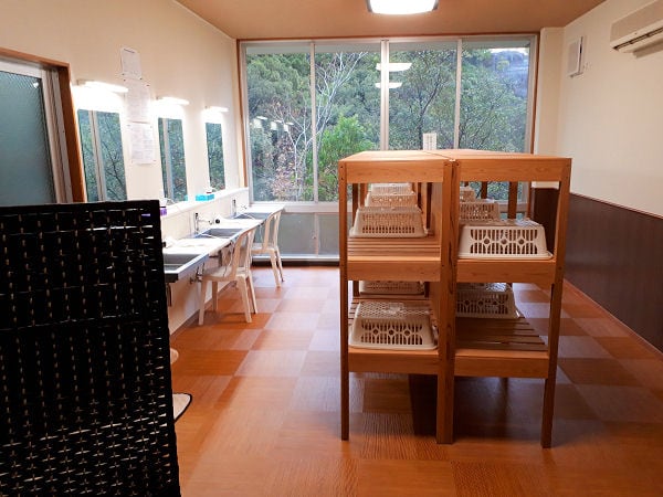 Large communal bath dressing room