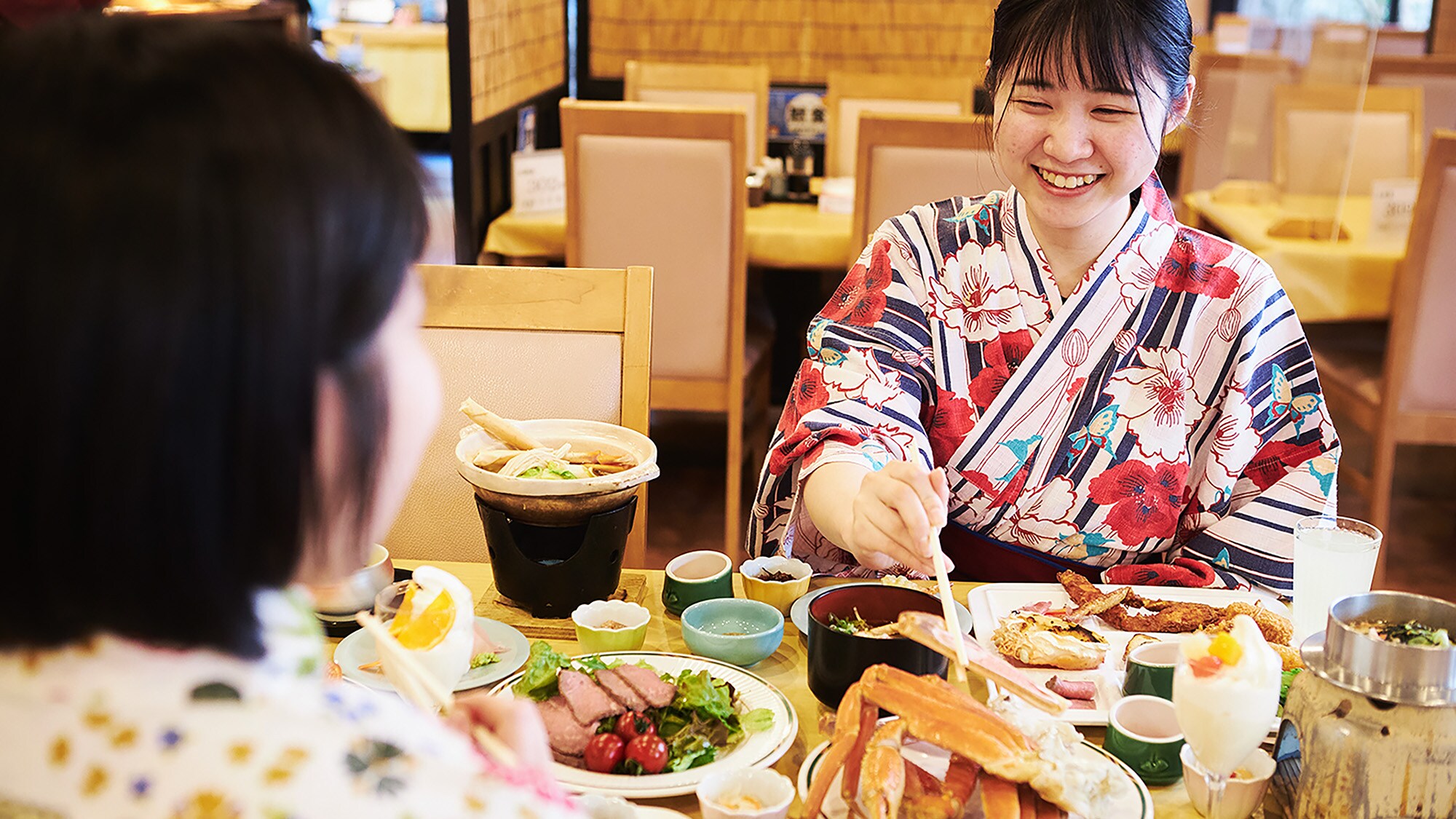 The fun dinner is an all-you-can-eat crab buffet. Enjoy crab to your heart's content! [Example of a crab buffet]