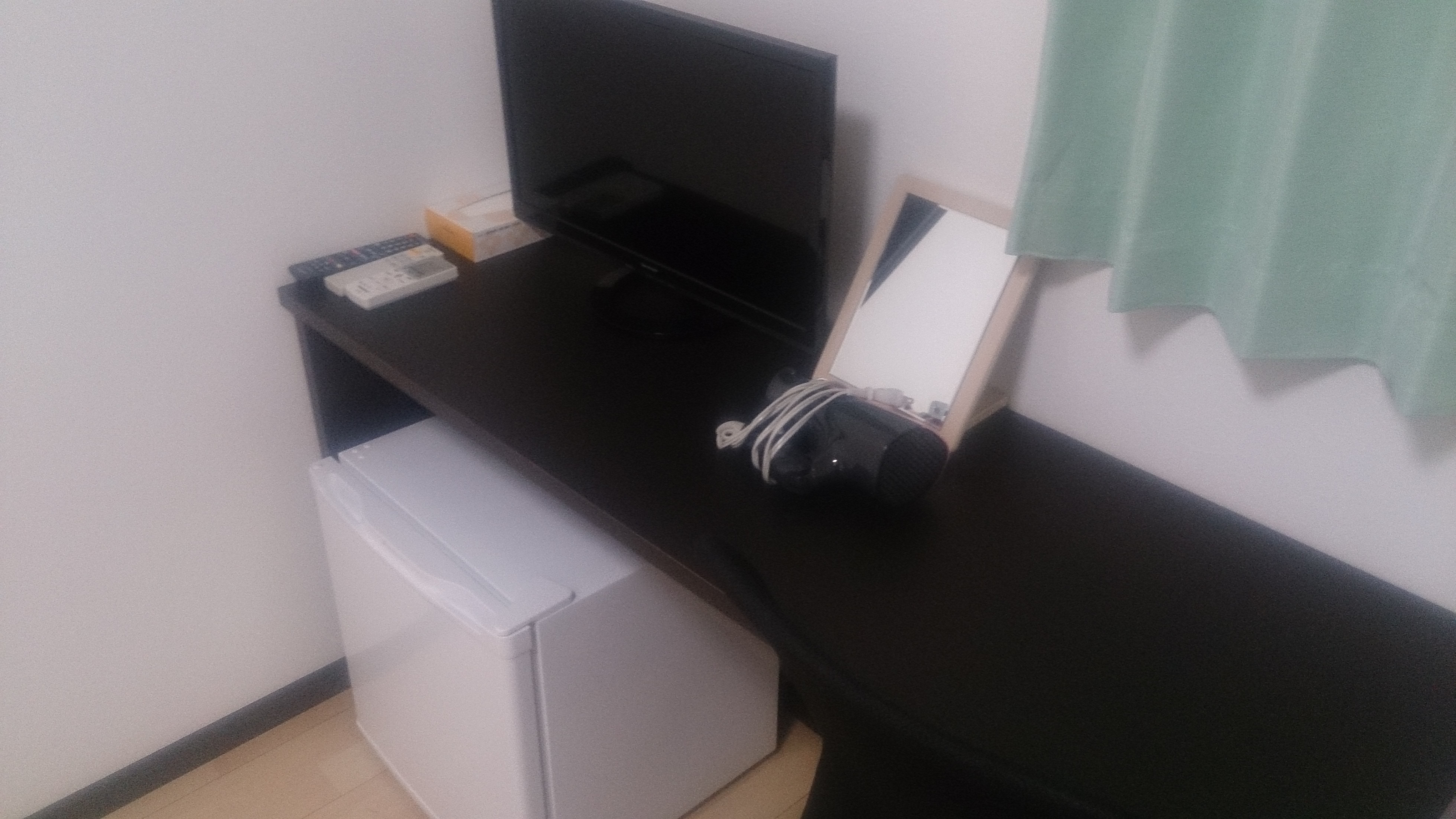 Television, mirror, refrigerator, hair dryer