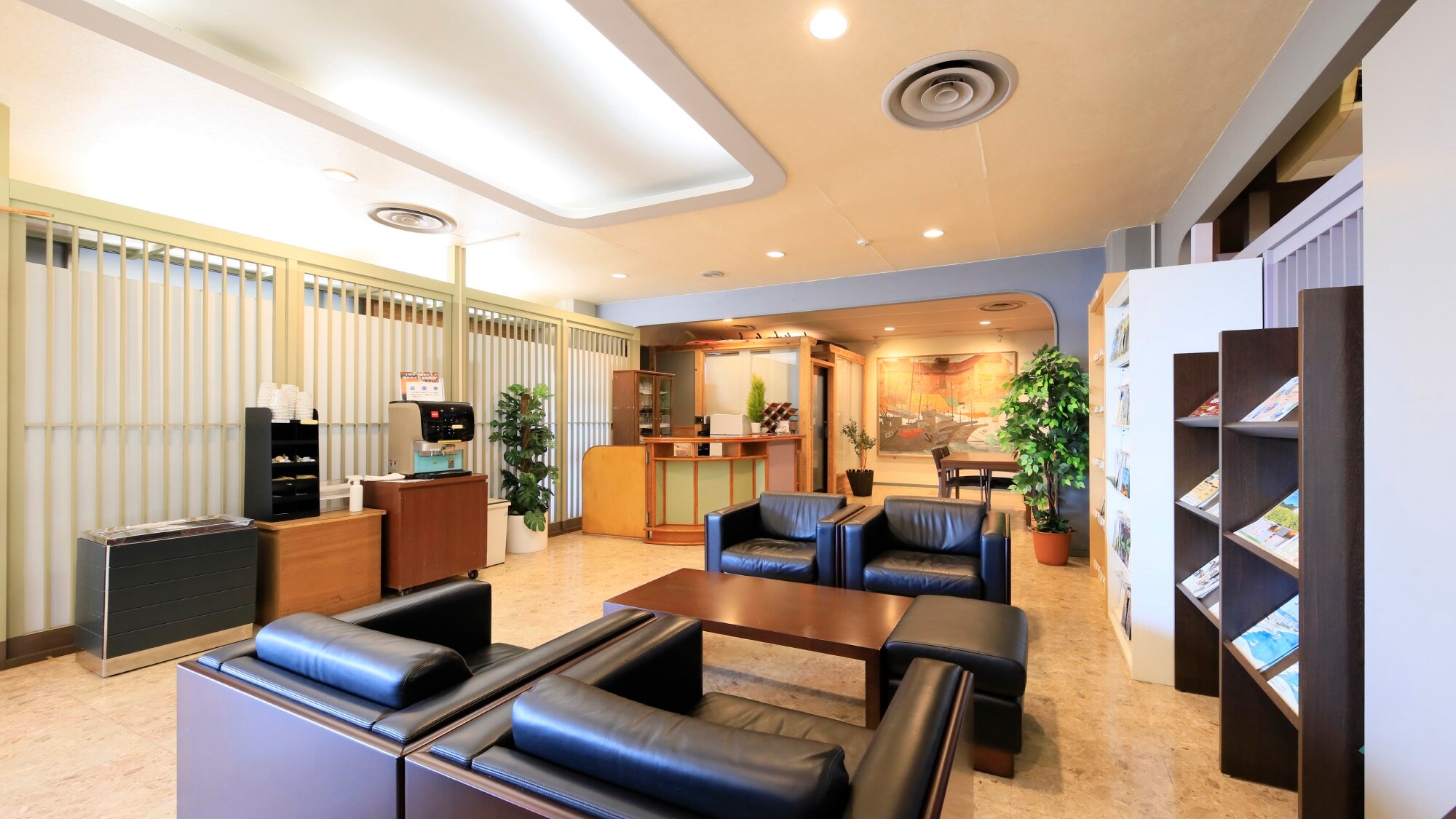 There is a coffee corner on the first floor.