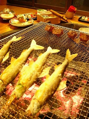 Irori and charcoal grill (meal example)