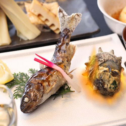 Grilled yamame trout with salt
