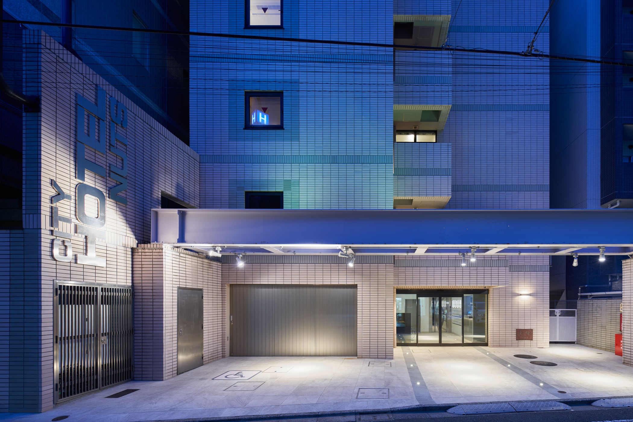 Hotel exterior in the evening