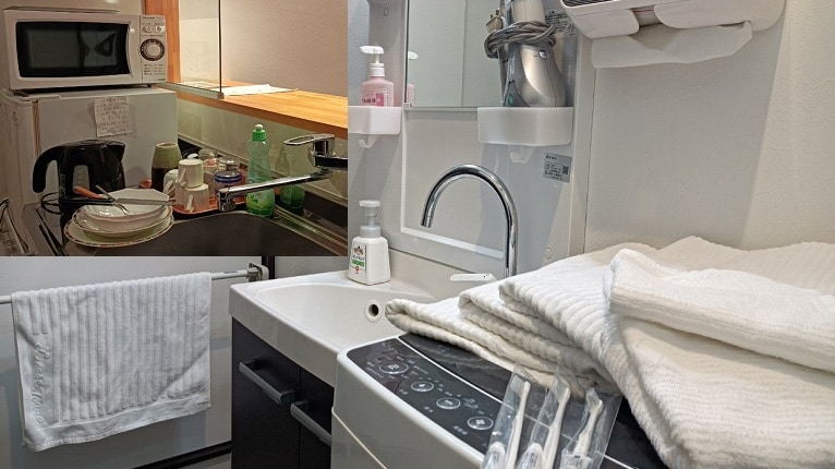 Ample amenities (hair dryer, toothbrush, towels, microwave, pot, plate, knife, etc. in the kitchen)