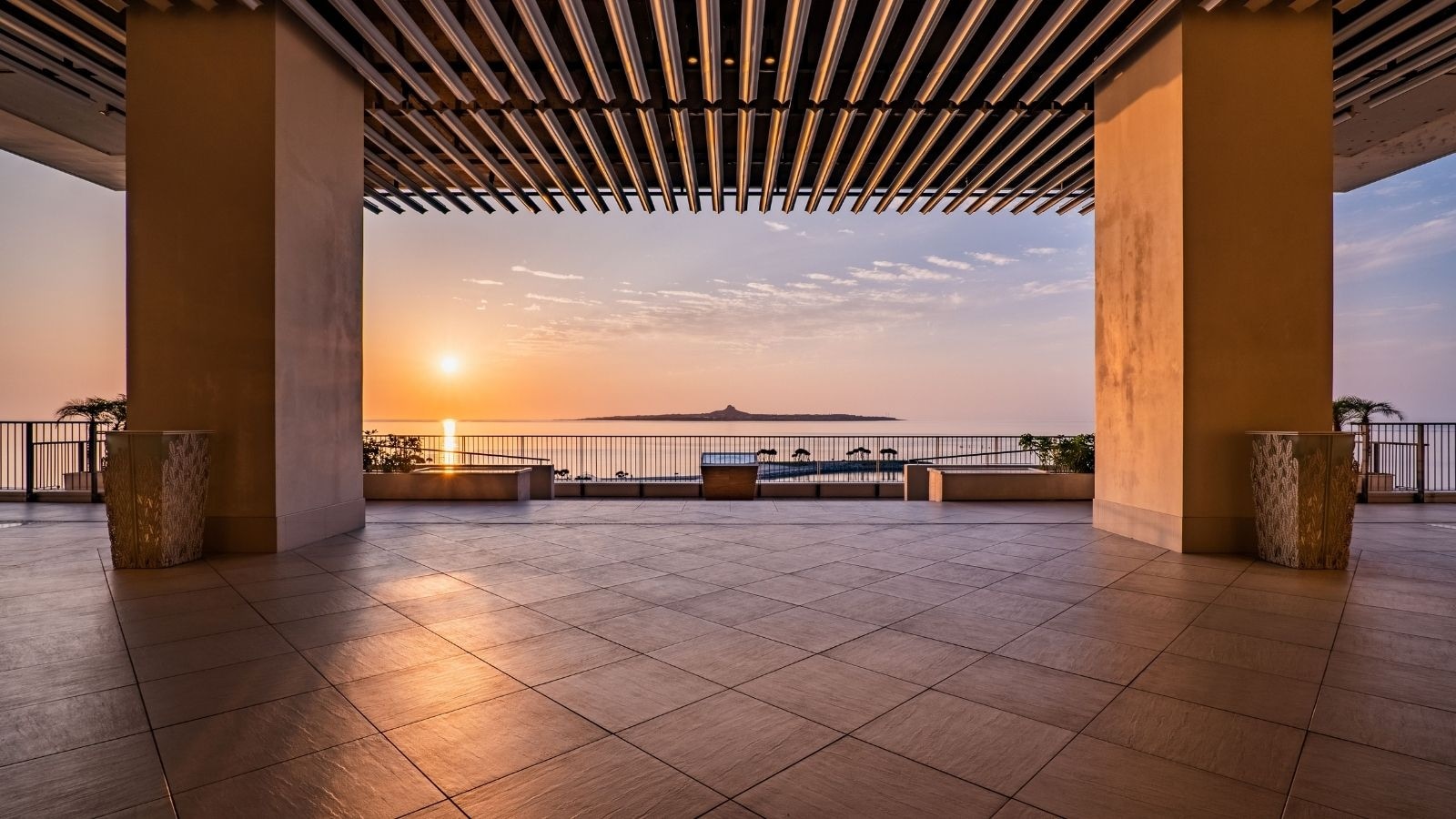 [Evening view, main entrance]