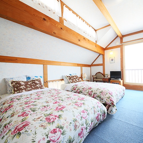 ・ Western-style twin room overlooking the Northern Alps. It is based on red and blue, respectively.