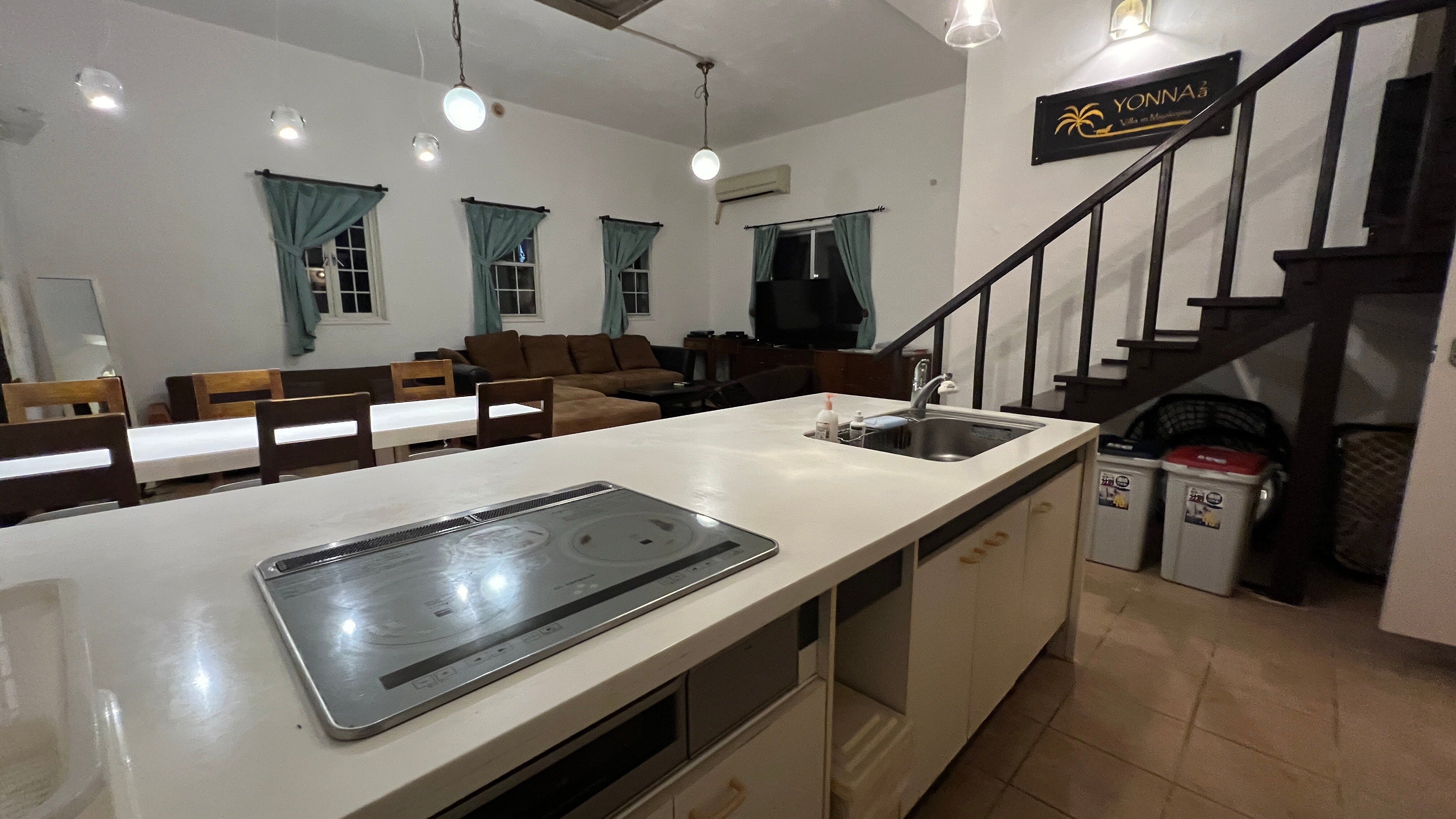 The kitchen is an island kitchen.