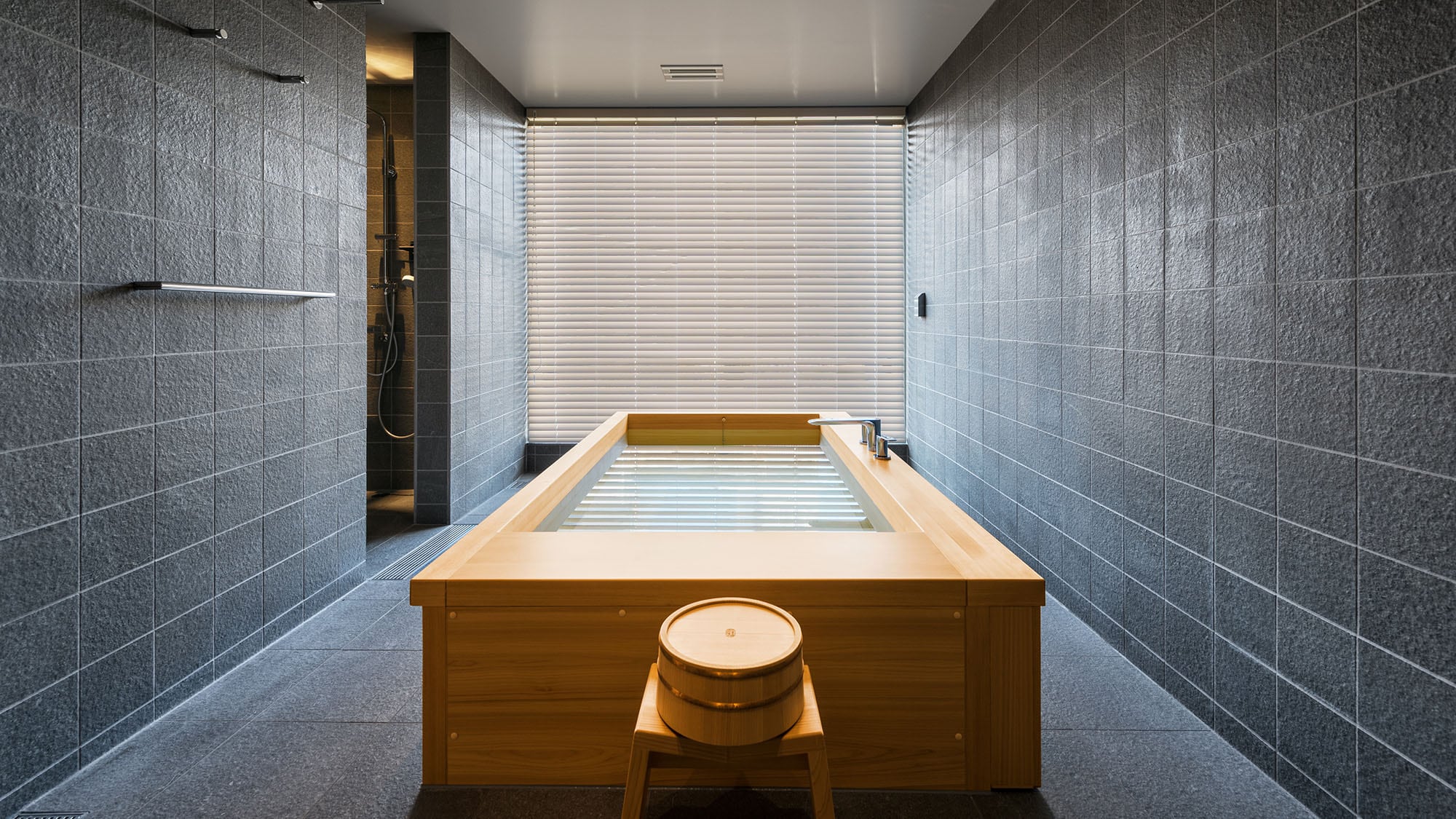 Rented townhouse (detached house at THE MACHIYA HOTEL TAKAYAMA) - Bathroom made of locally produced cypress