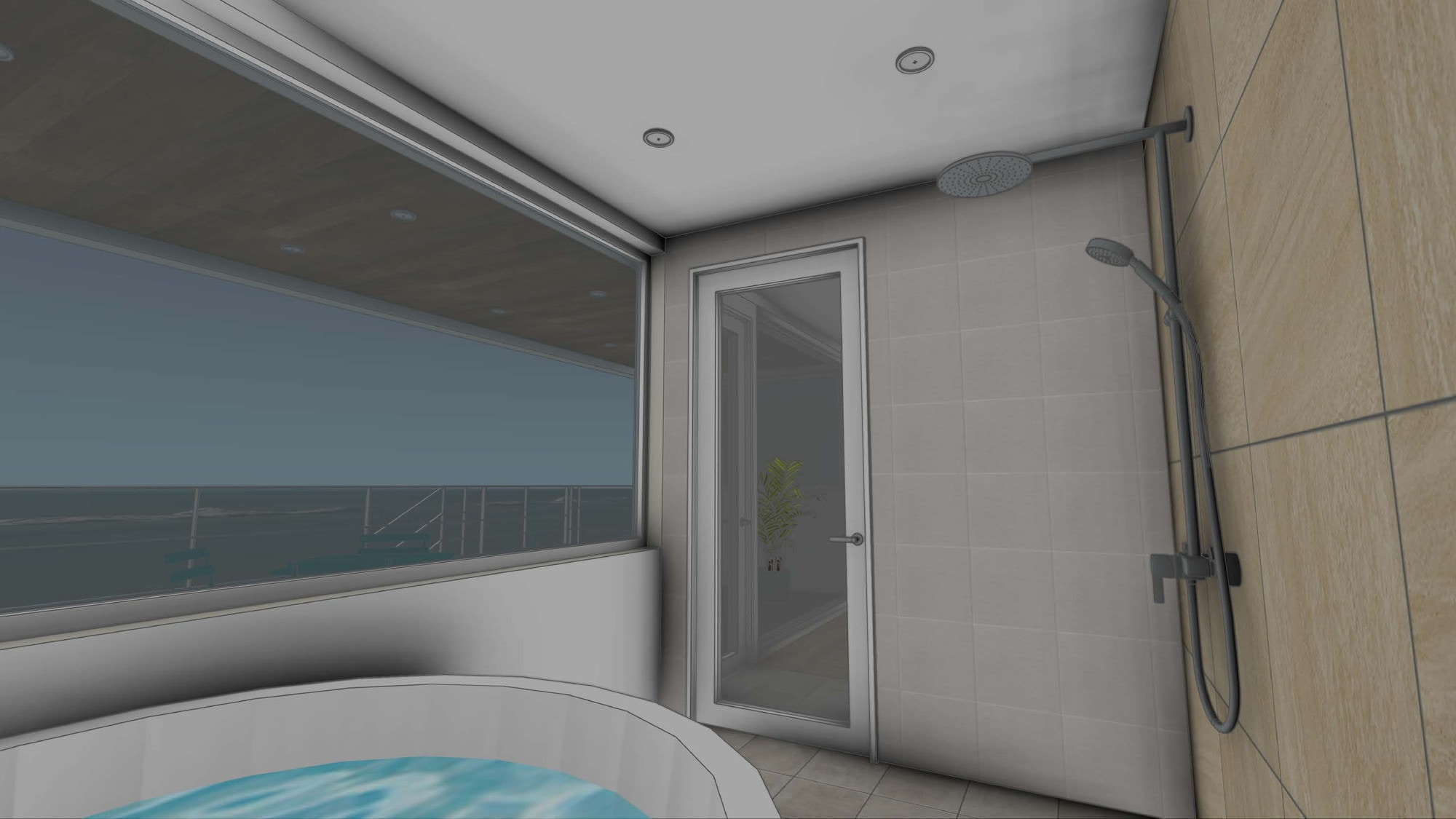 Ocean view | Trailer N05 with semi-open-air bath / Simmons single x 4 *Perspective image