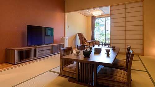 [Kamar khusus] ~ tersedia 3 kamar. Gaya Jepang-Barat dengan 10-12 tikar tatami + kamar tidur (kembar). Dengan mandi mengalir bebas dari sumbernya