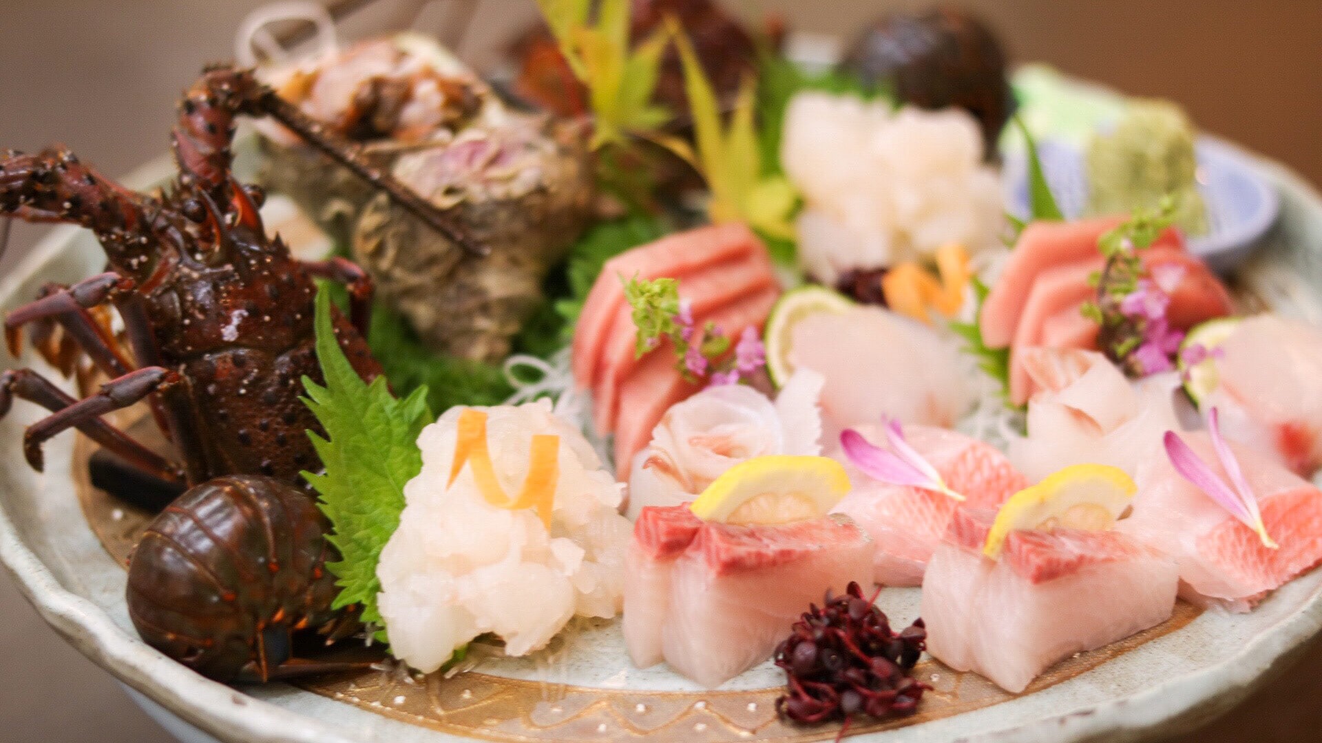 Luxurious sashimi platter for two with spiny lobster