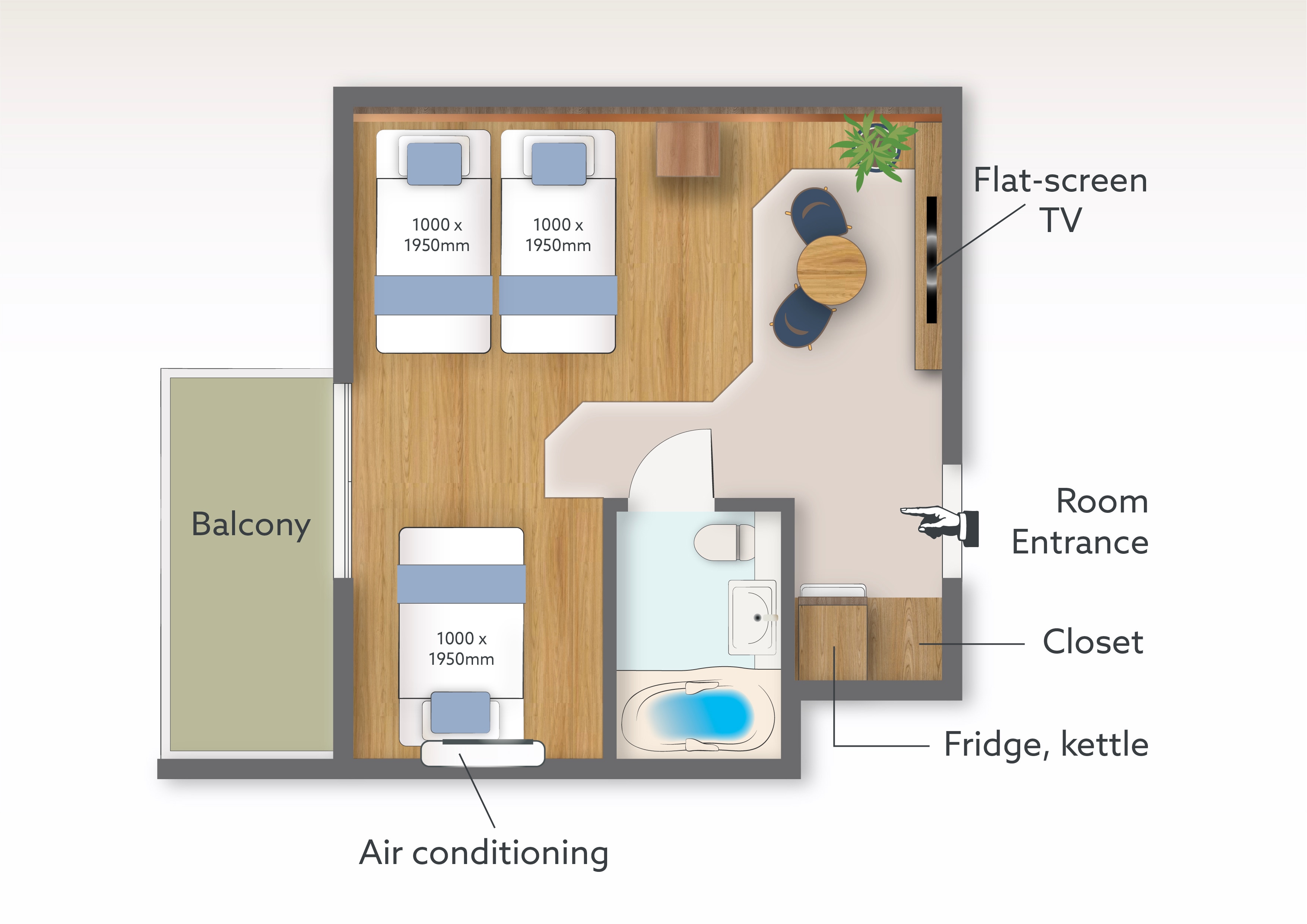27 sqm Designer Twin Triple (Non-Smoking) Available for 1-3 people