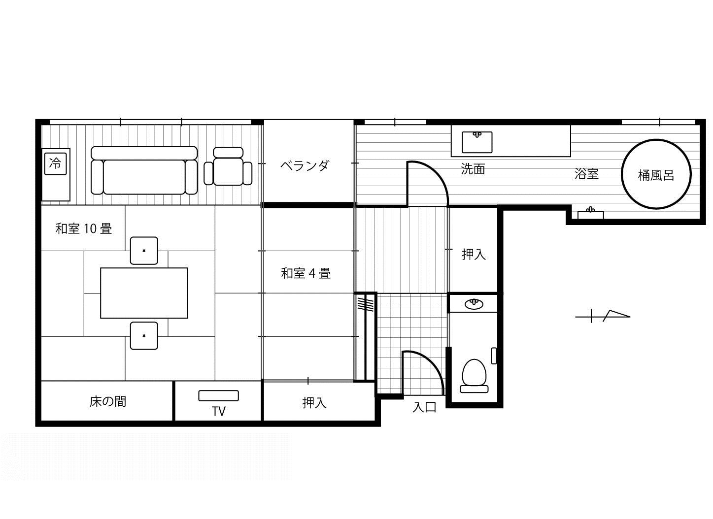 Guest room with hot spring & massage chair (plan)